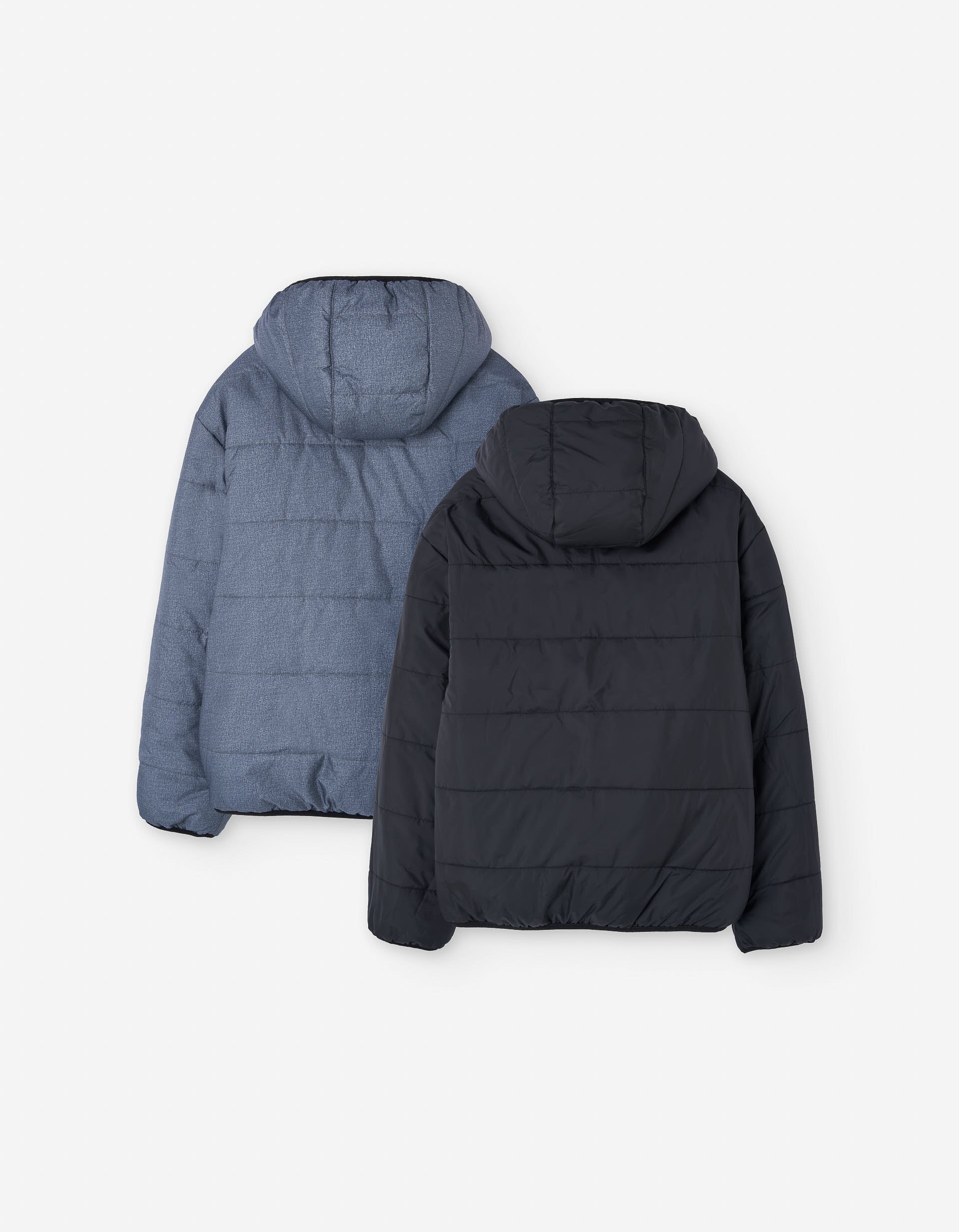 Reversible padded jacket with hood for boys, blue/black