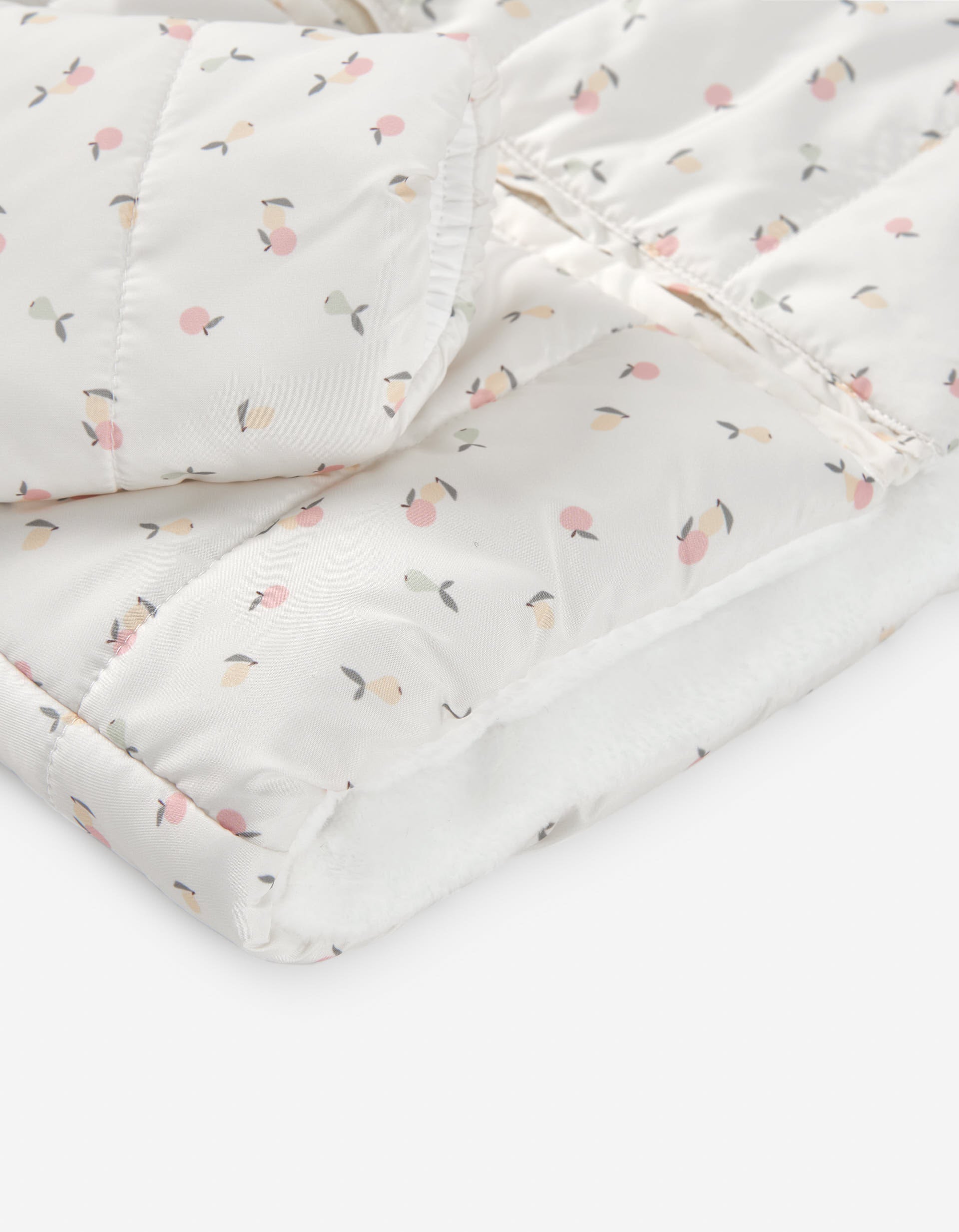 Nylon padded jacket with hood and motif for newborn girls, white