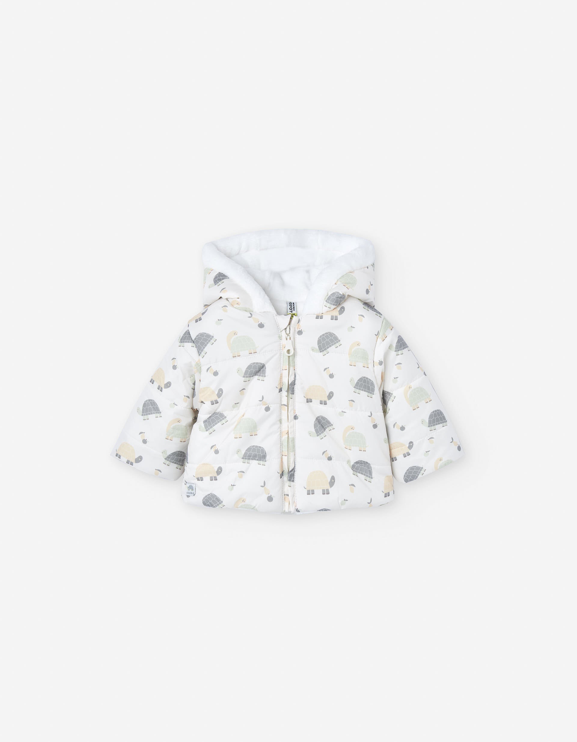 Hooded puffer jacket with motif for newborn boys, white