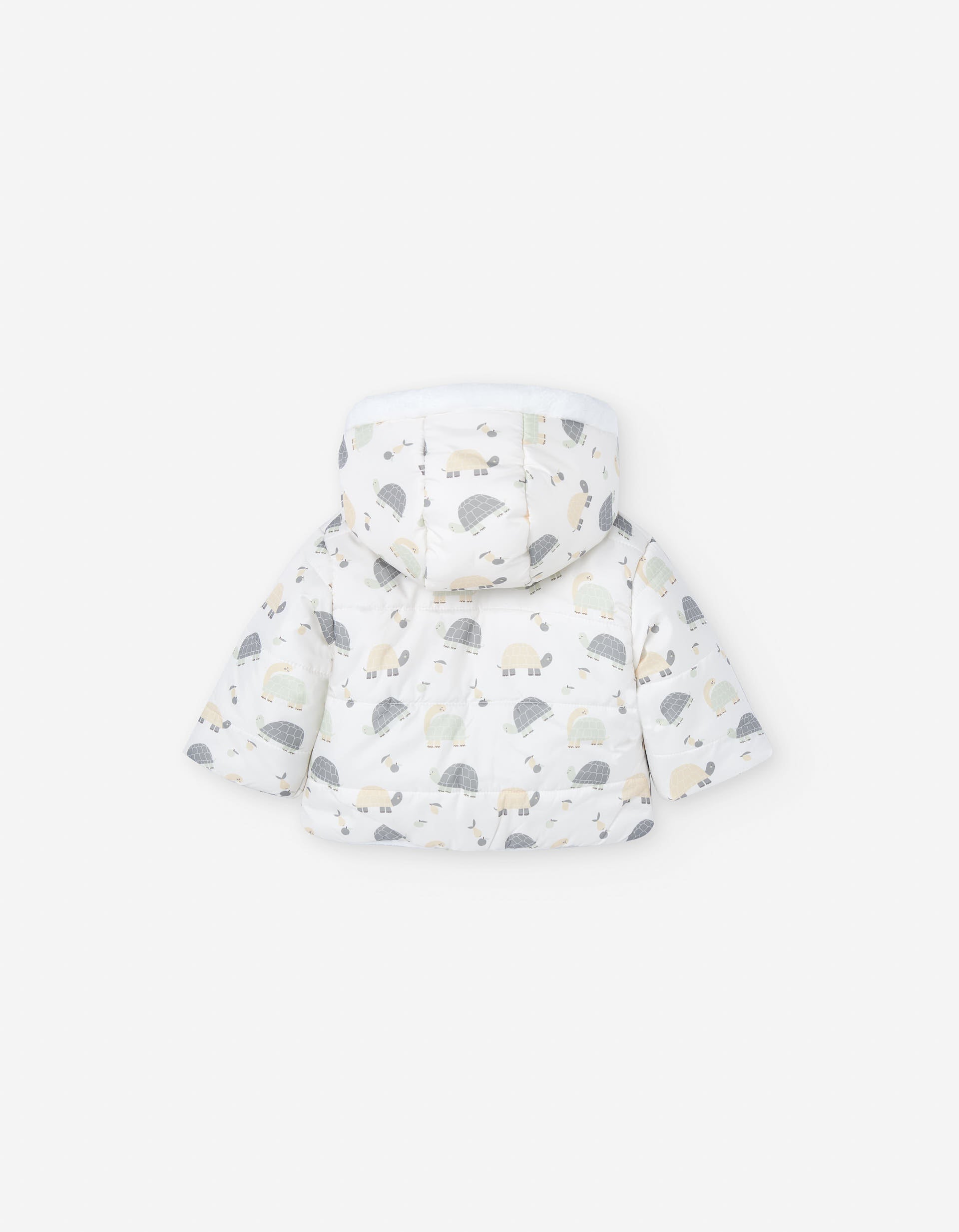 Hooded puffer jacket with motif for newborn boys, white