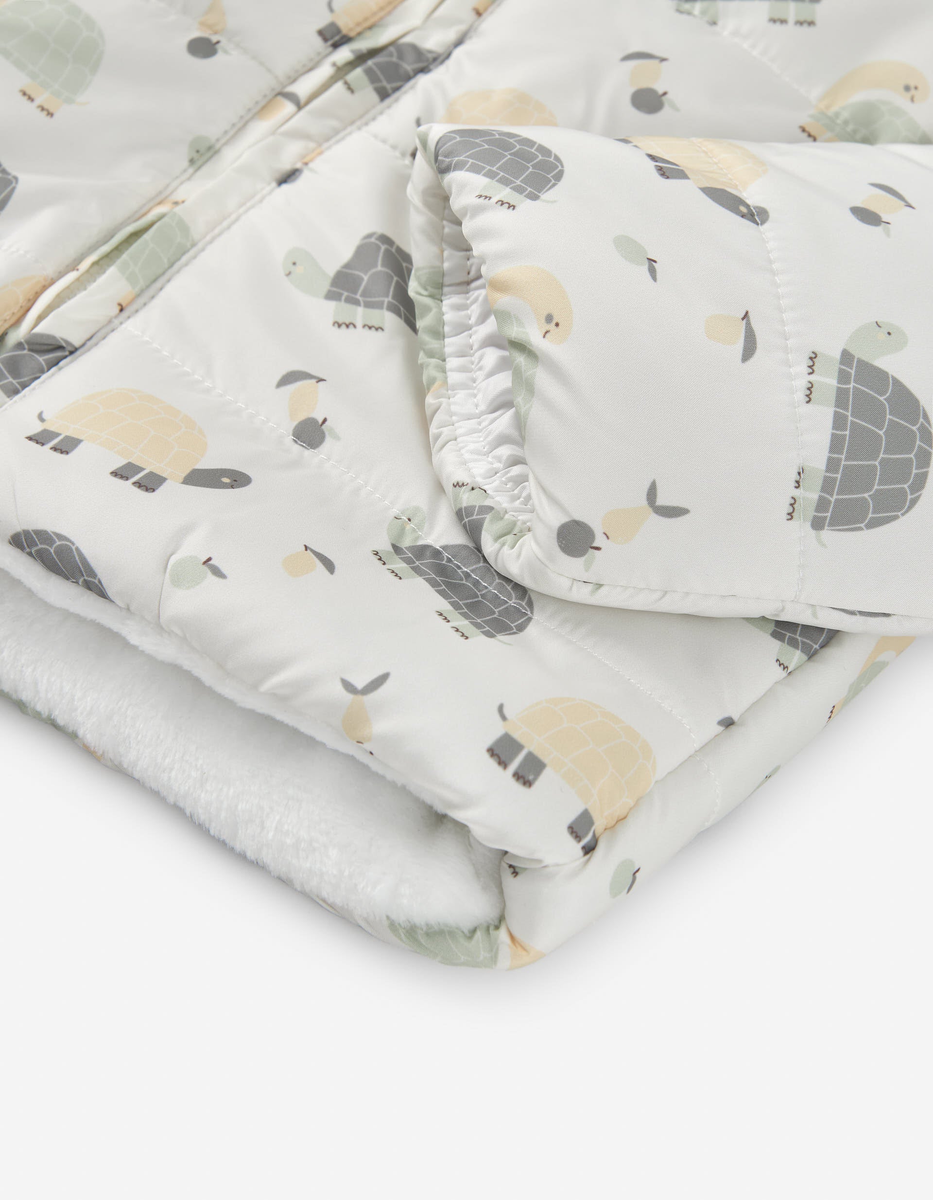 Hooded puffer jacket with motif for newborn boys, white