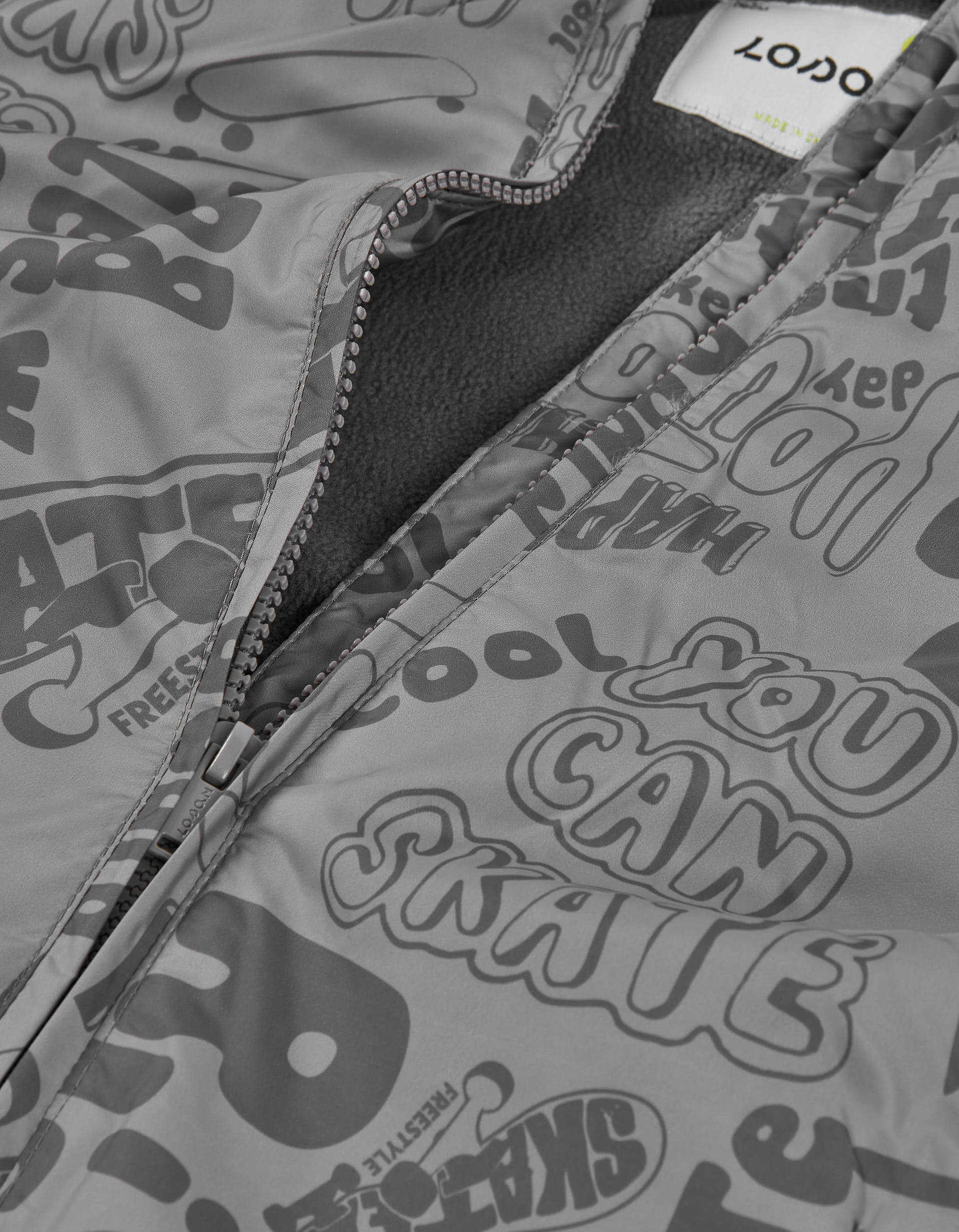 Hooded parka with skate motif and fleece lining for boys, grey