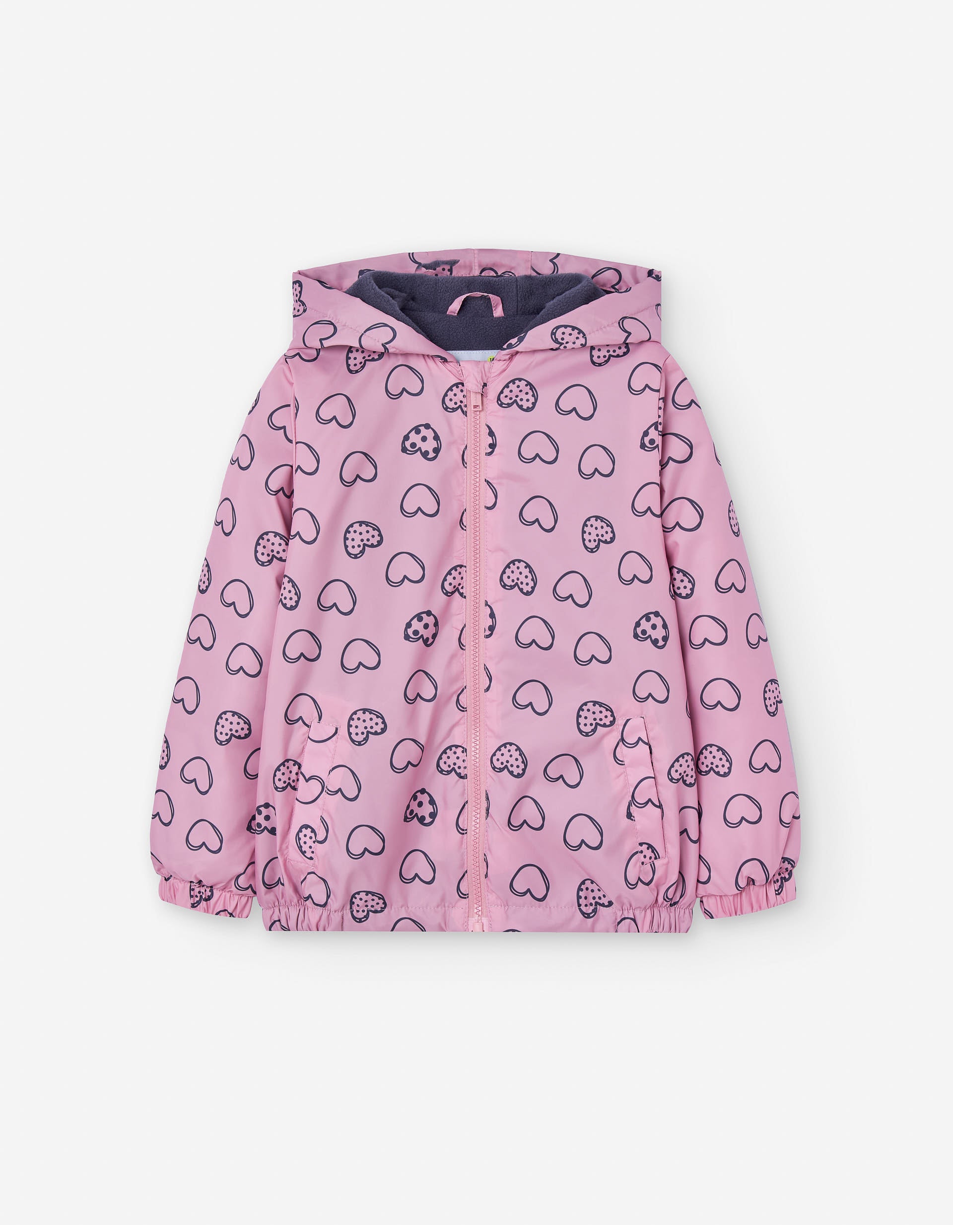 Hooded parka with fleece lining and heart motif for girls, pink