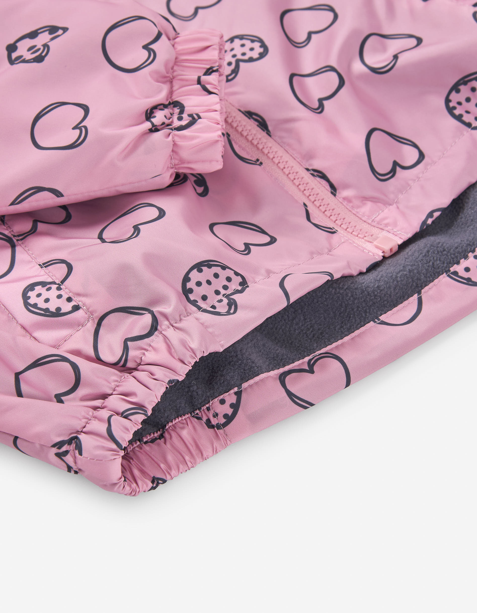 Hooded parka with fleece lining and heart motif for girls, pink