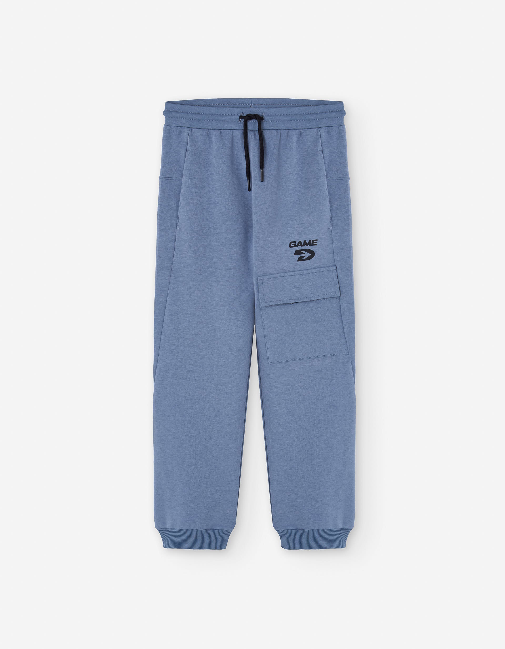 Joggers de algodão interlock com bolso cargo para menino, azul