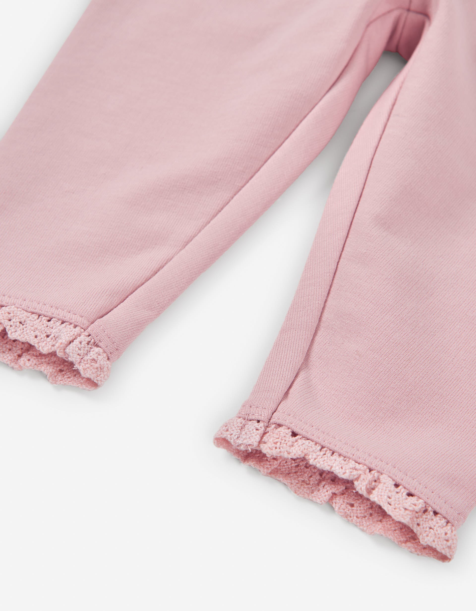 Legging en coton peigné avec détail en crochet pour bébé fille, rose clair