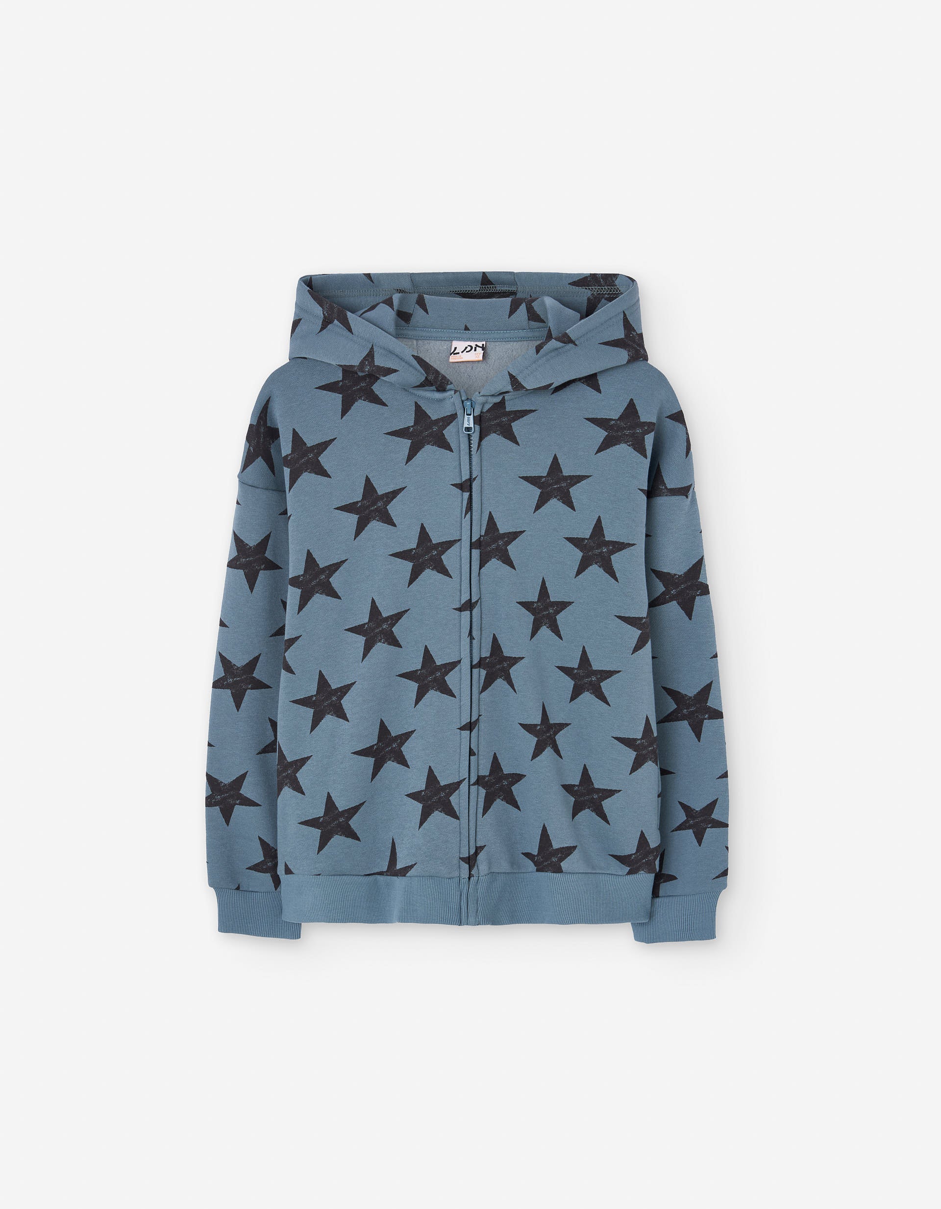 Brushed hooded jacket with star pattern for girls, blue/black
