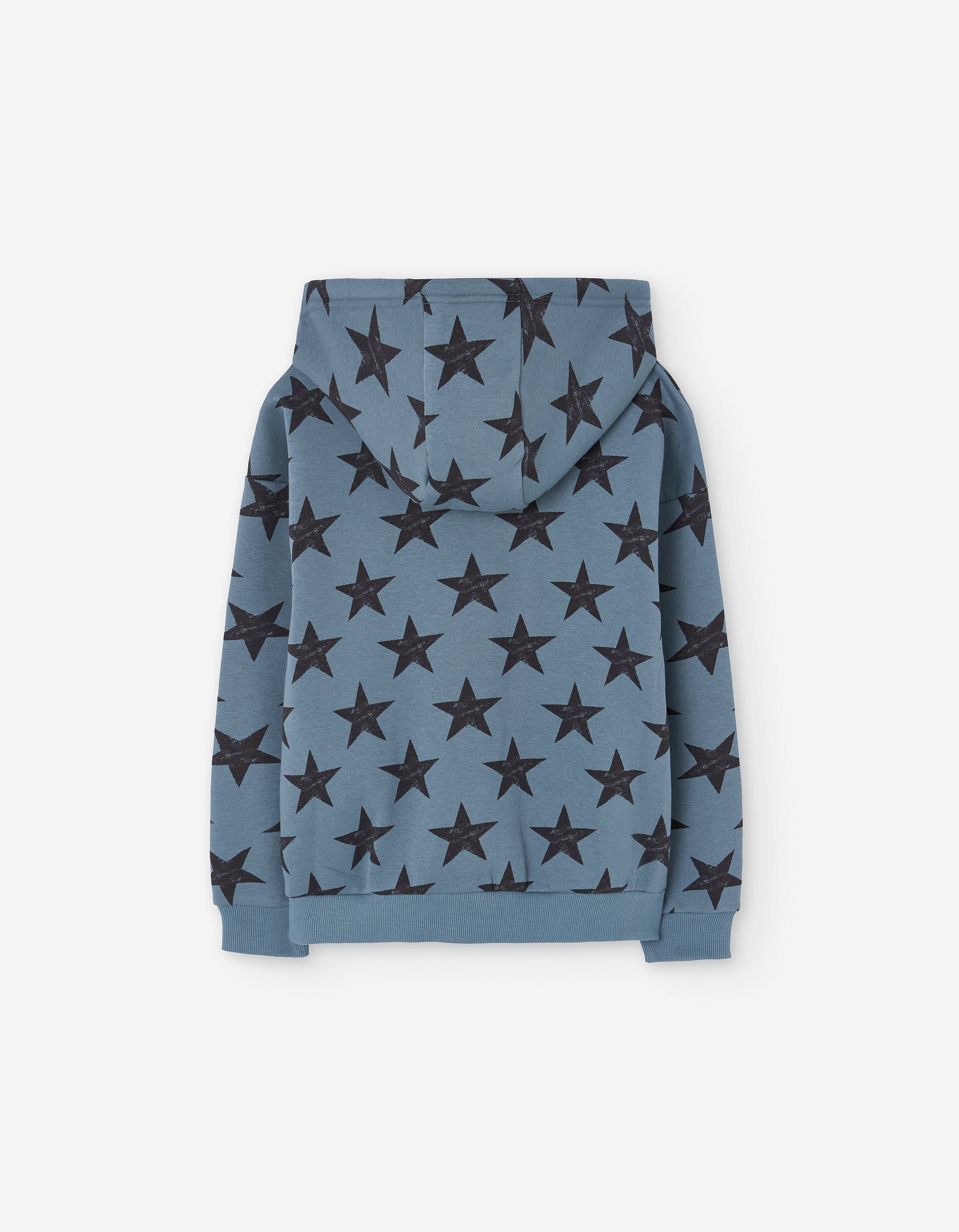 Brushed hooded jacket with star pattern for girls, blue/black