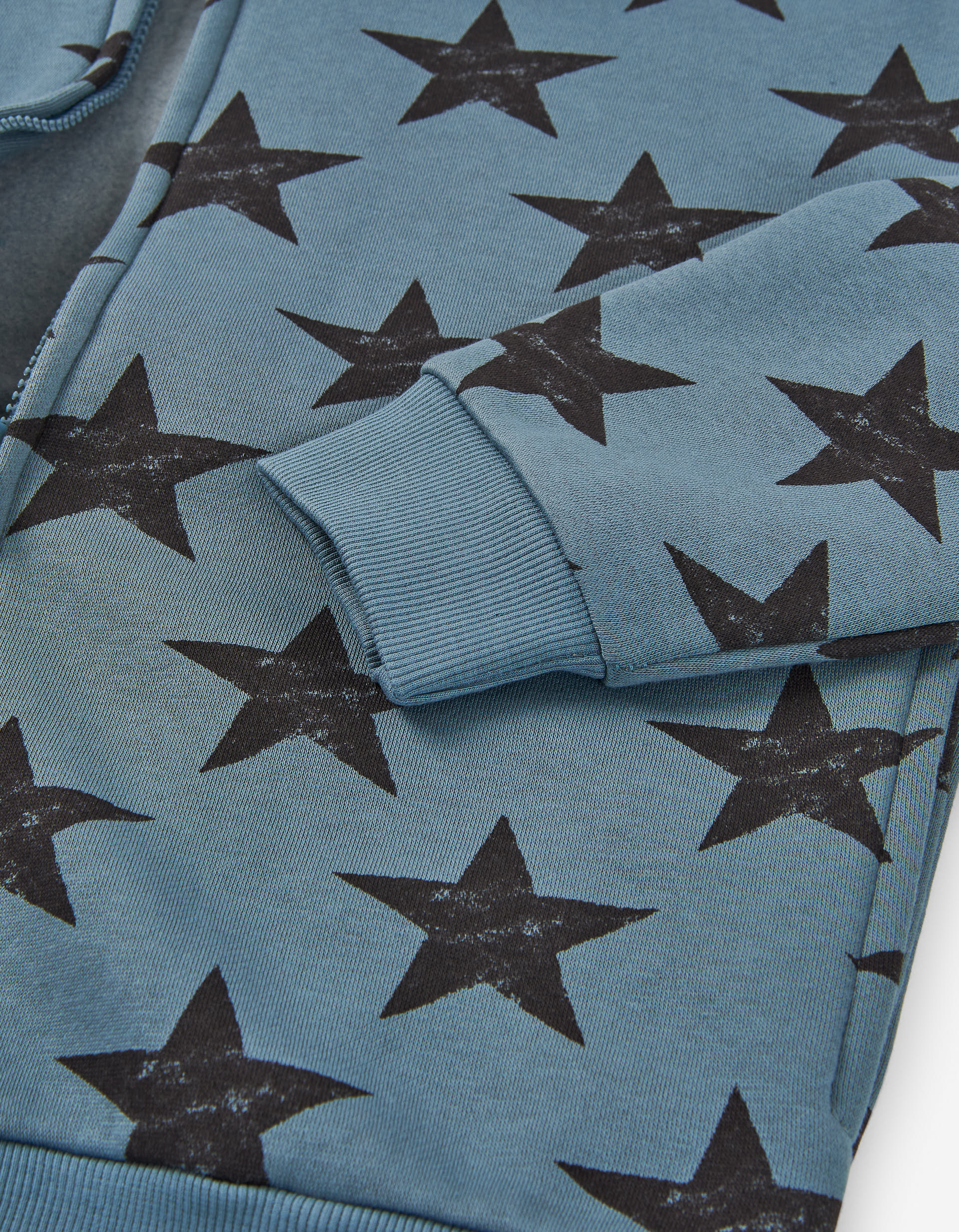 Brushed hooded jacket with star pattern for girls, blue/black
