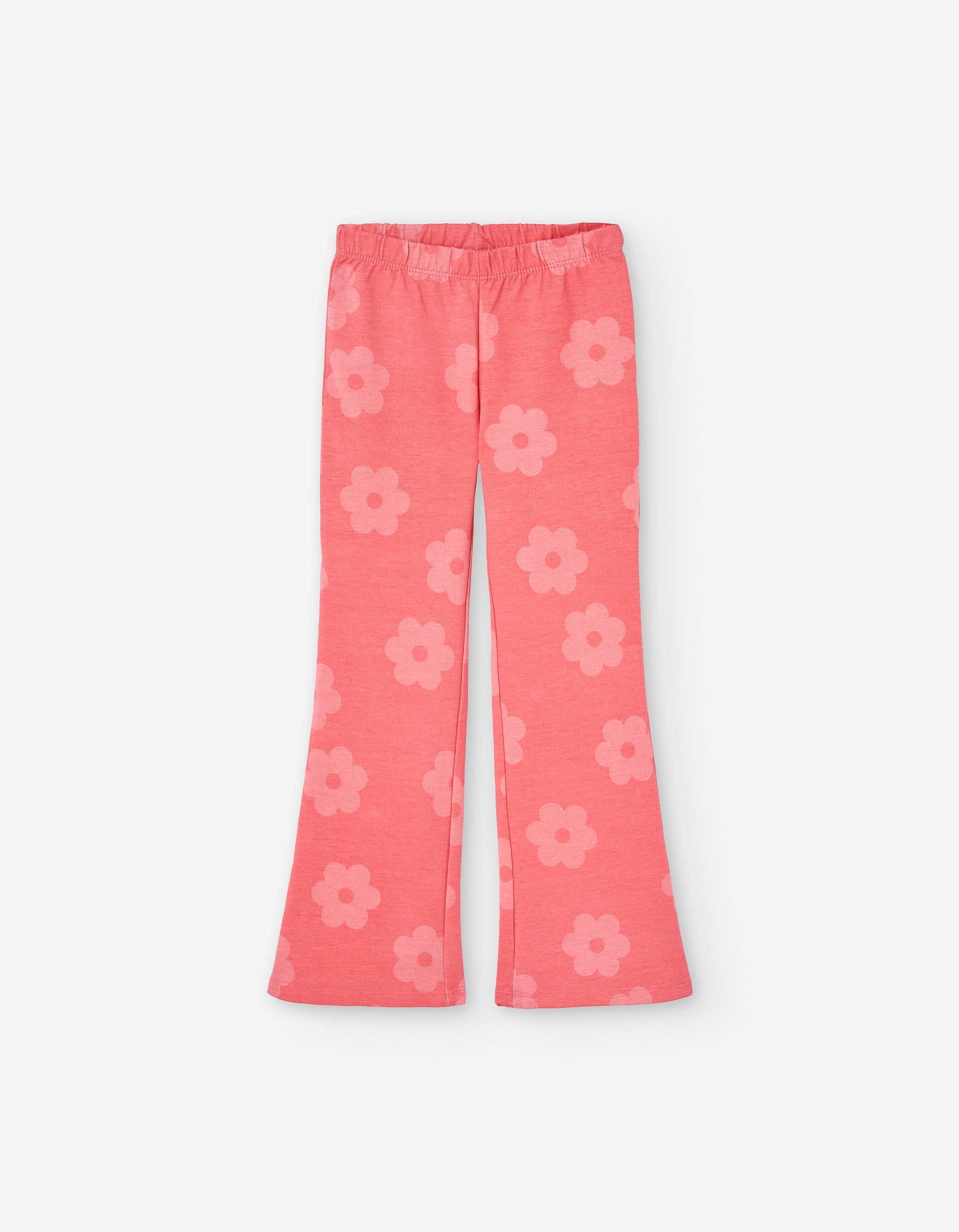 Flared leggings in recycled cotton with floral motif for girls, pink