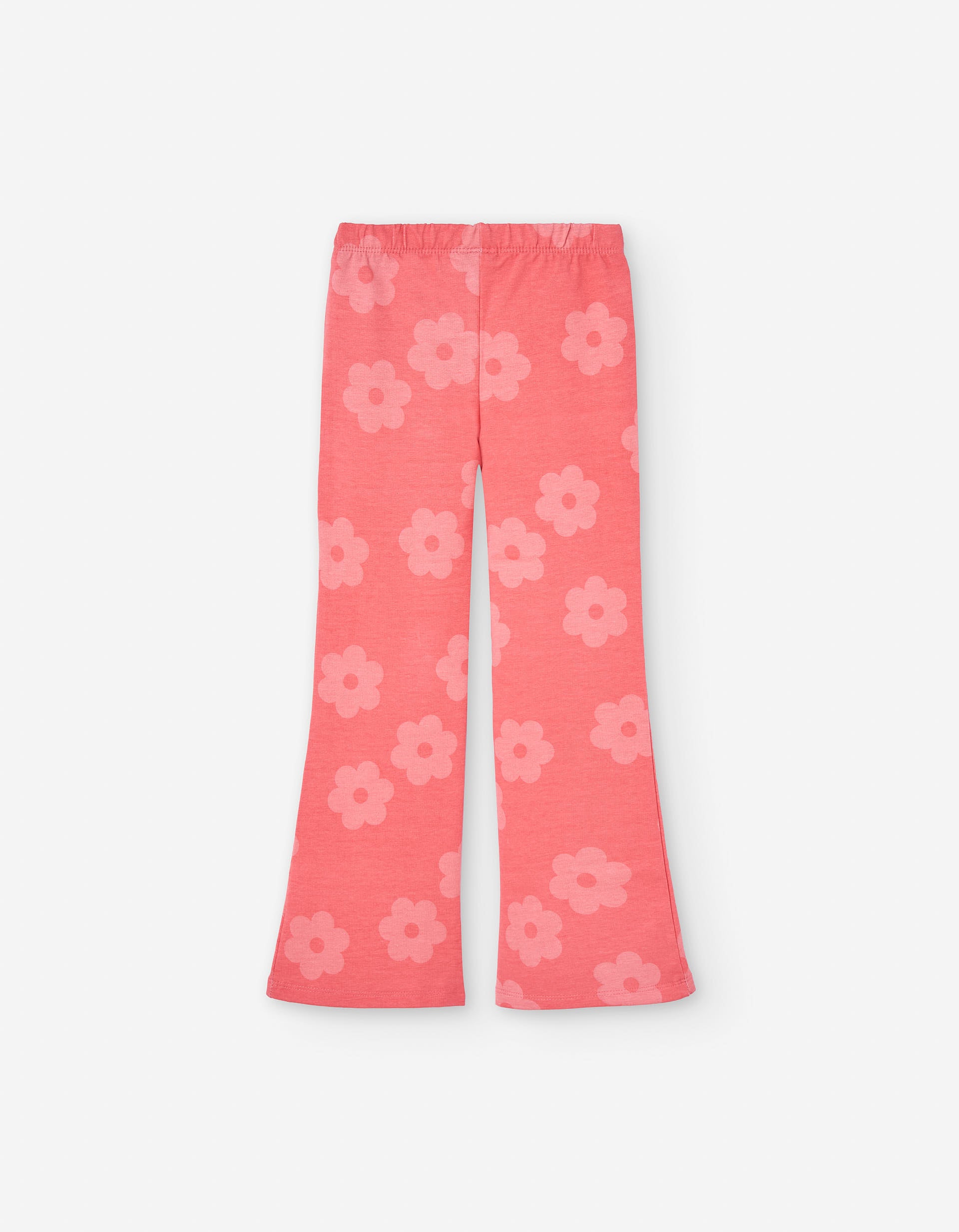 Flared leggings in recycled cotton with floral motif for girls, pink