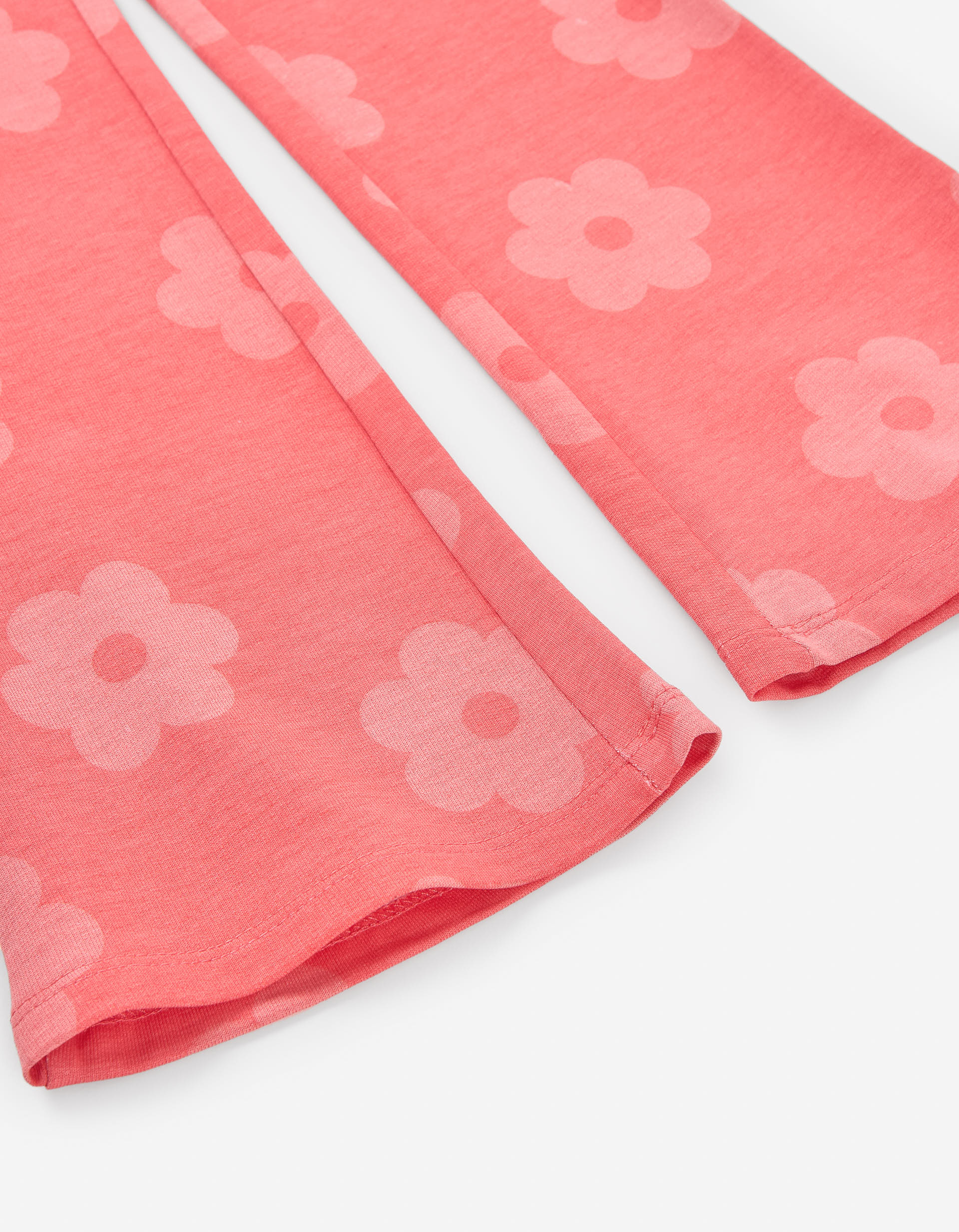 Flared leggings in recycled cotton with floral motif for girls, pink