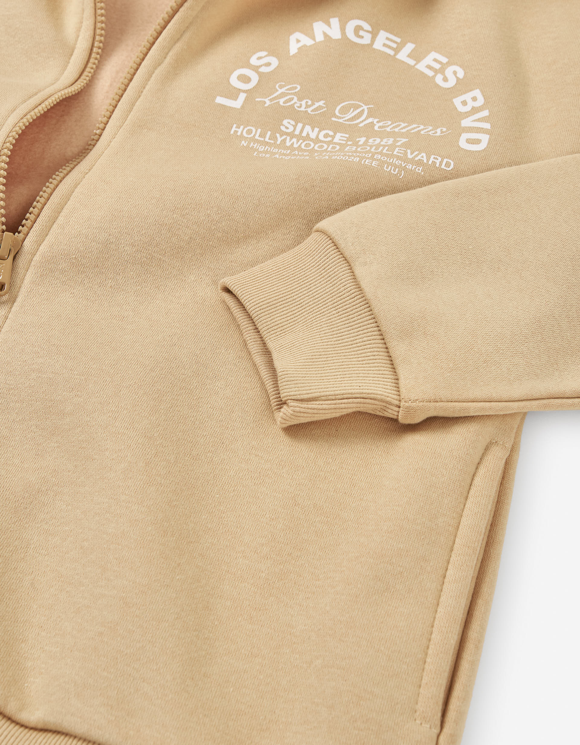 Brushed hooded jacket with Los Angeles print for girls, yellow