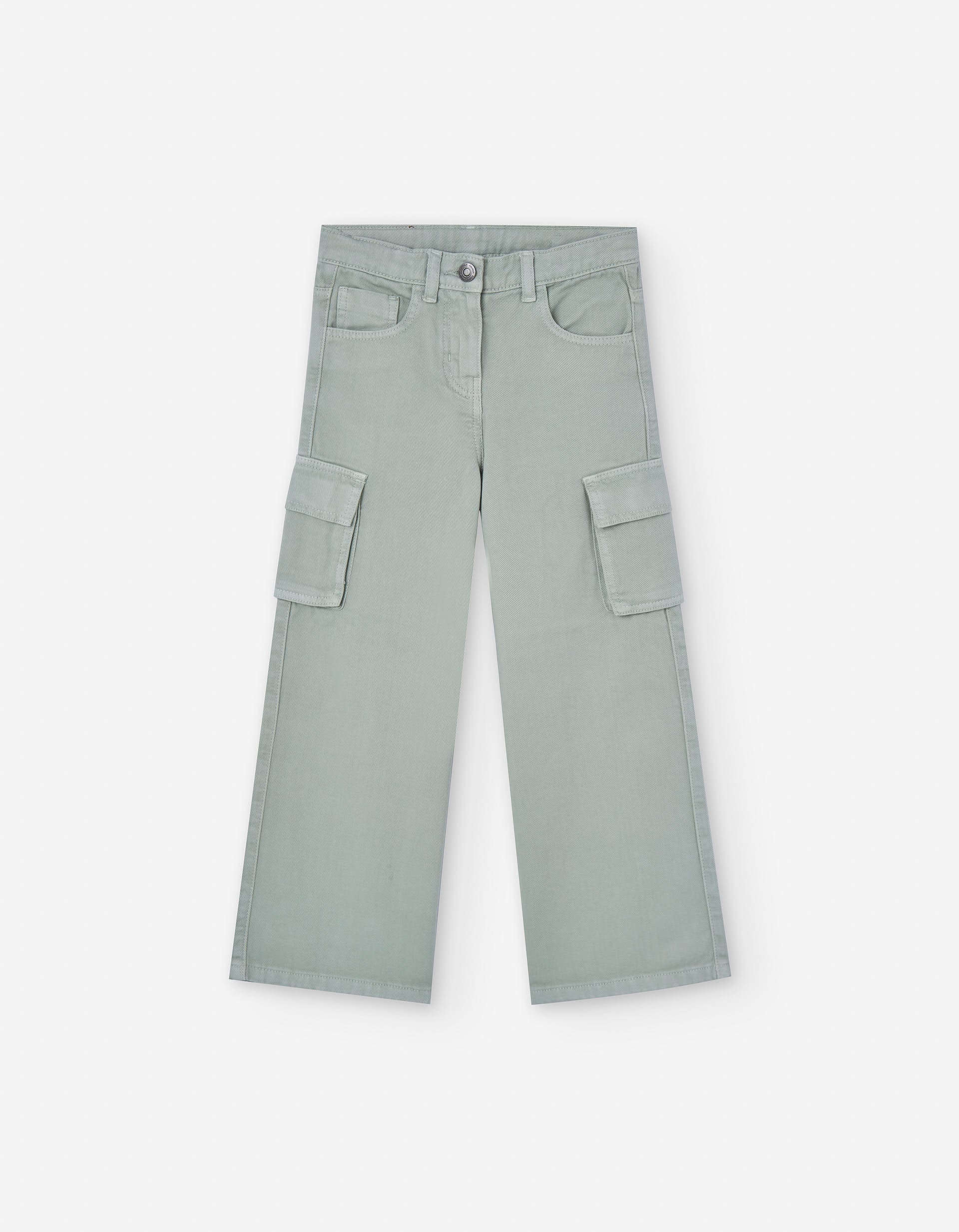 Cargo cotton twill trousers for girls, light green