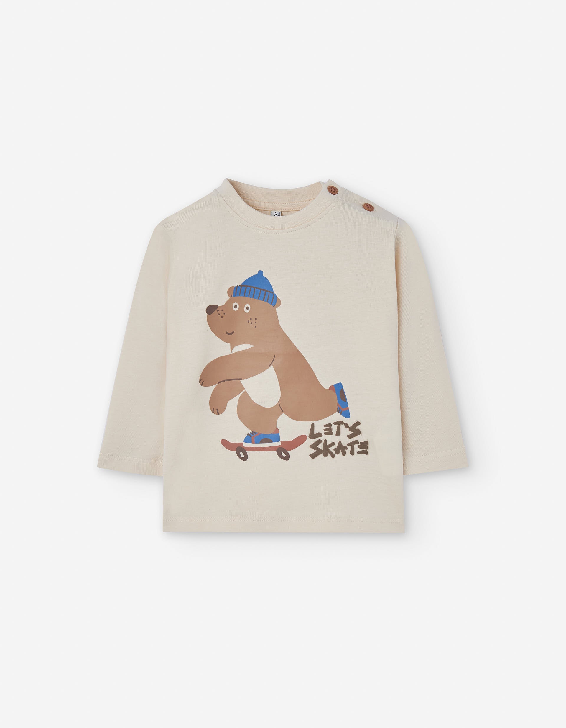 Long sleeve cotton T-shirt with bear print for baby boys, beige