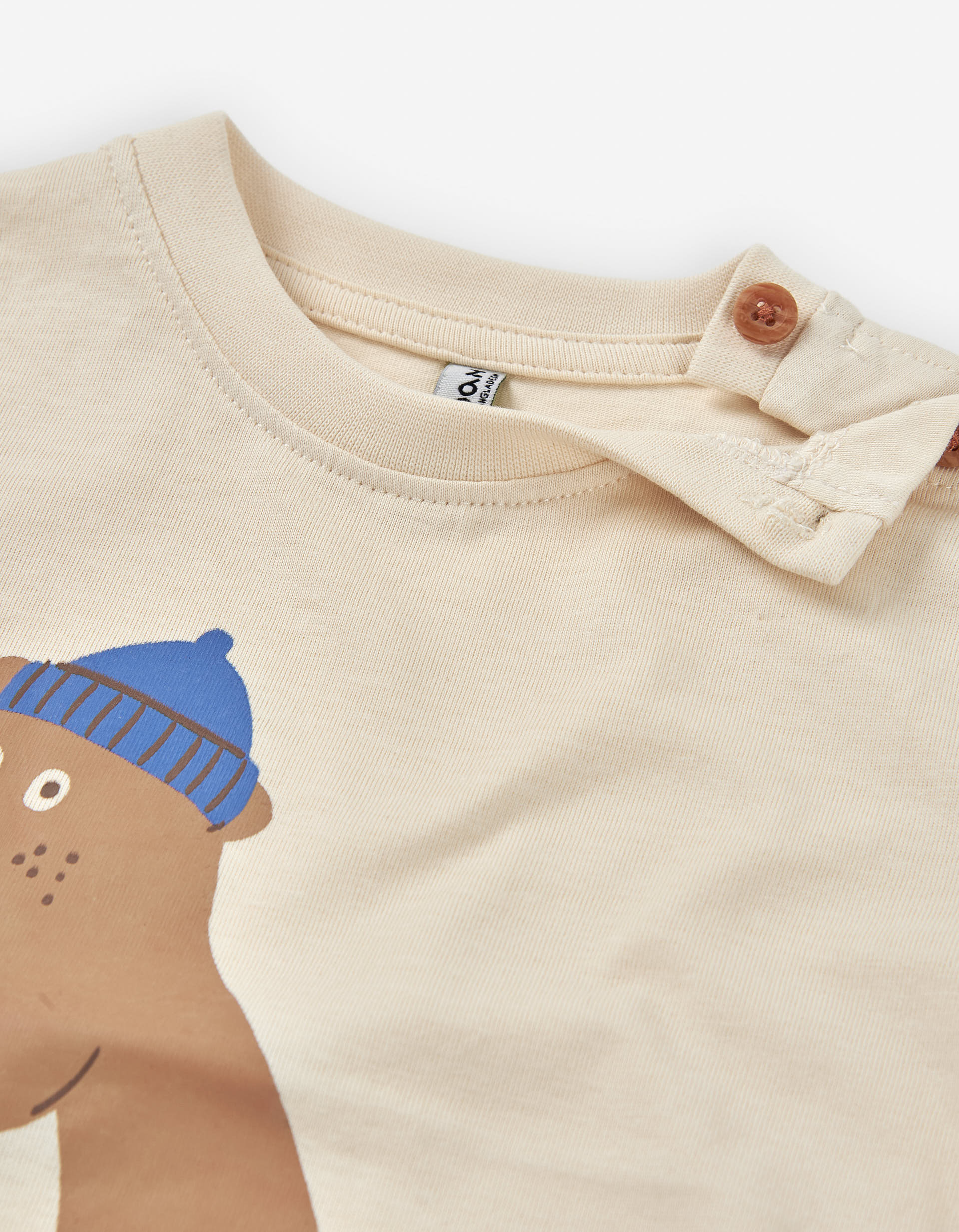 Long sleeve cotton T-shirt with bear print for baby boys, beige