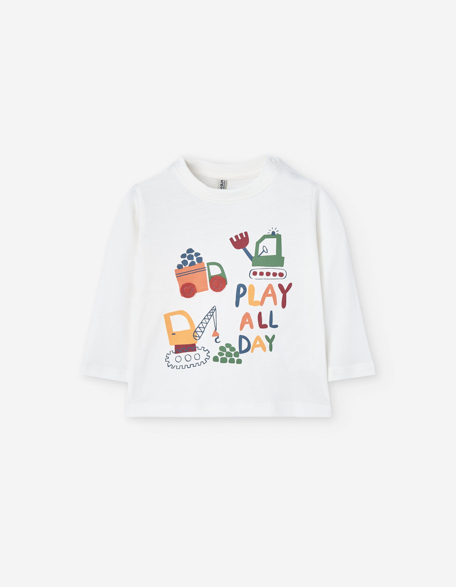 Long sleeve cotton T-shirt with vehicles print for baby boys, multicolour