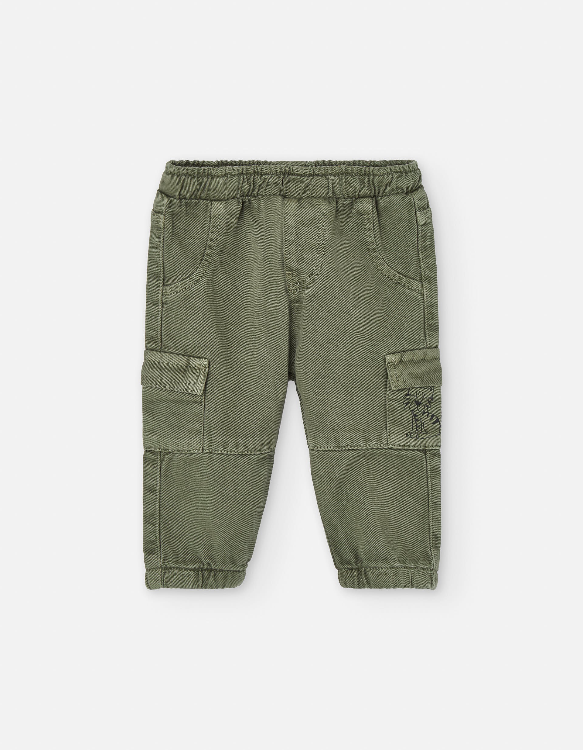 Twill trousers with cargo pockets for baby boys, green