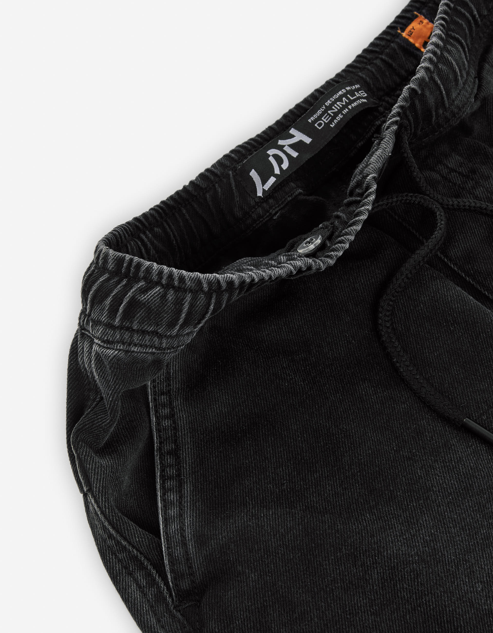 Cotton denim joggers with cargo pockets for boys, black