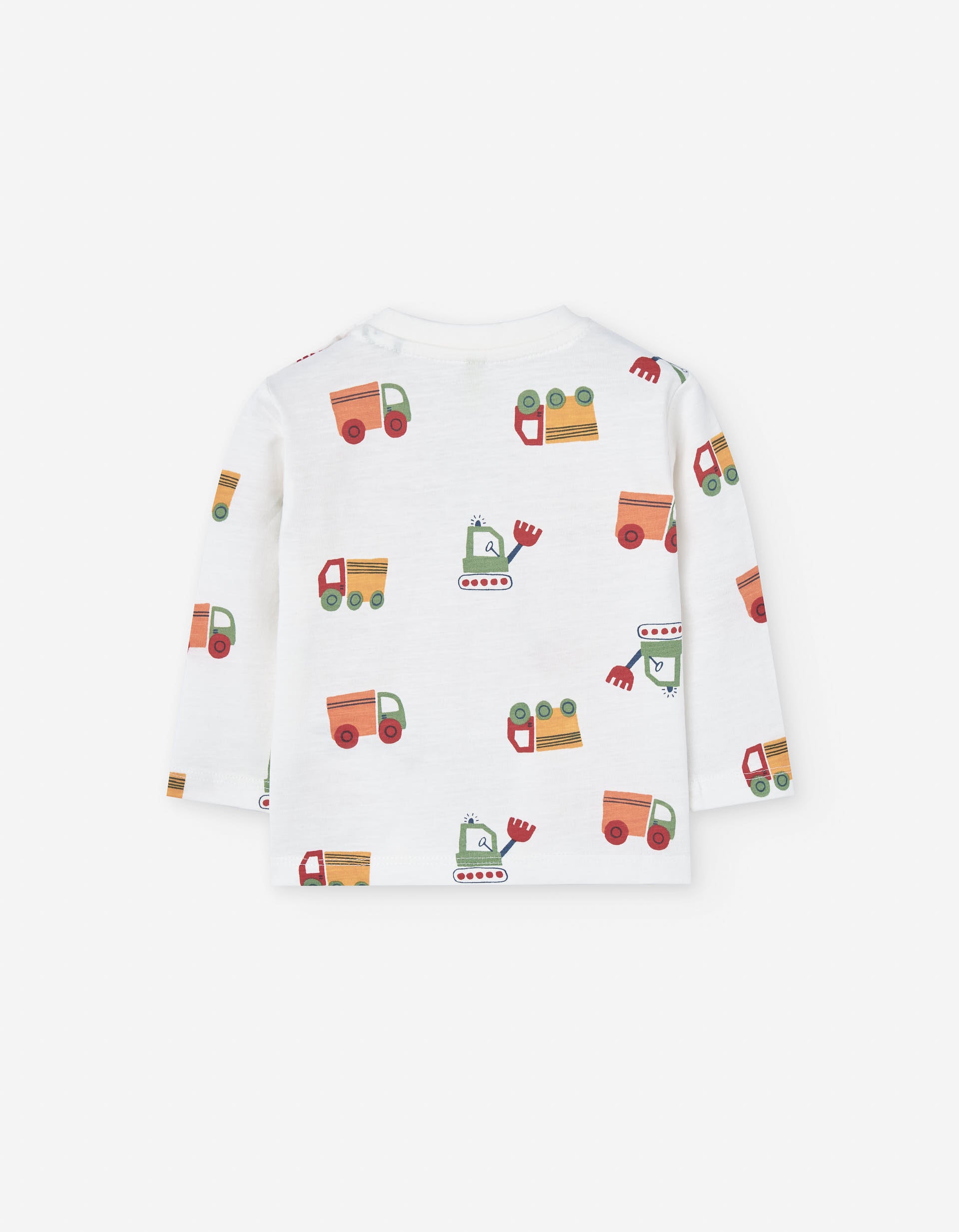 Long sleeve slub cotton T-shirt with vehicles print for baby boys, white
