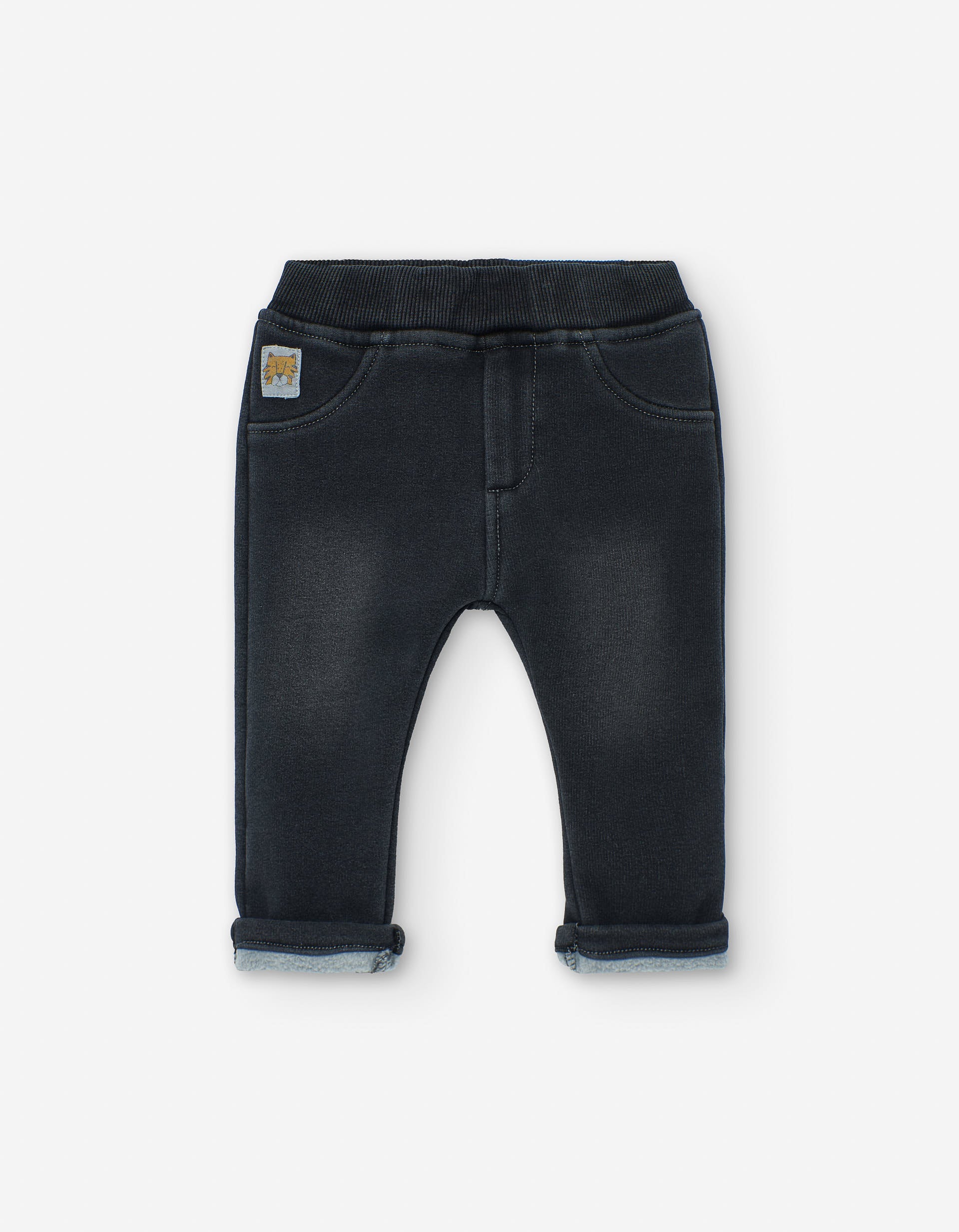 Regular fit trousers with fleece lining for baby boys, dark grey