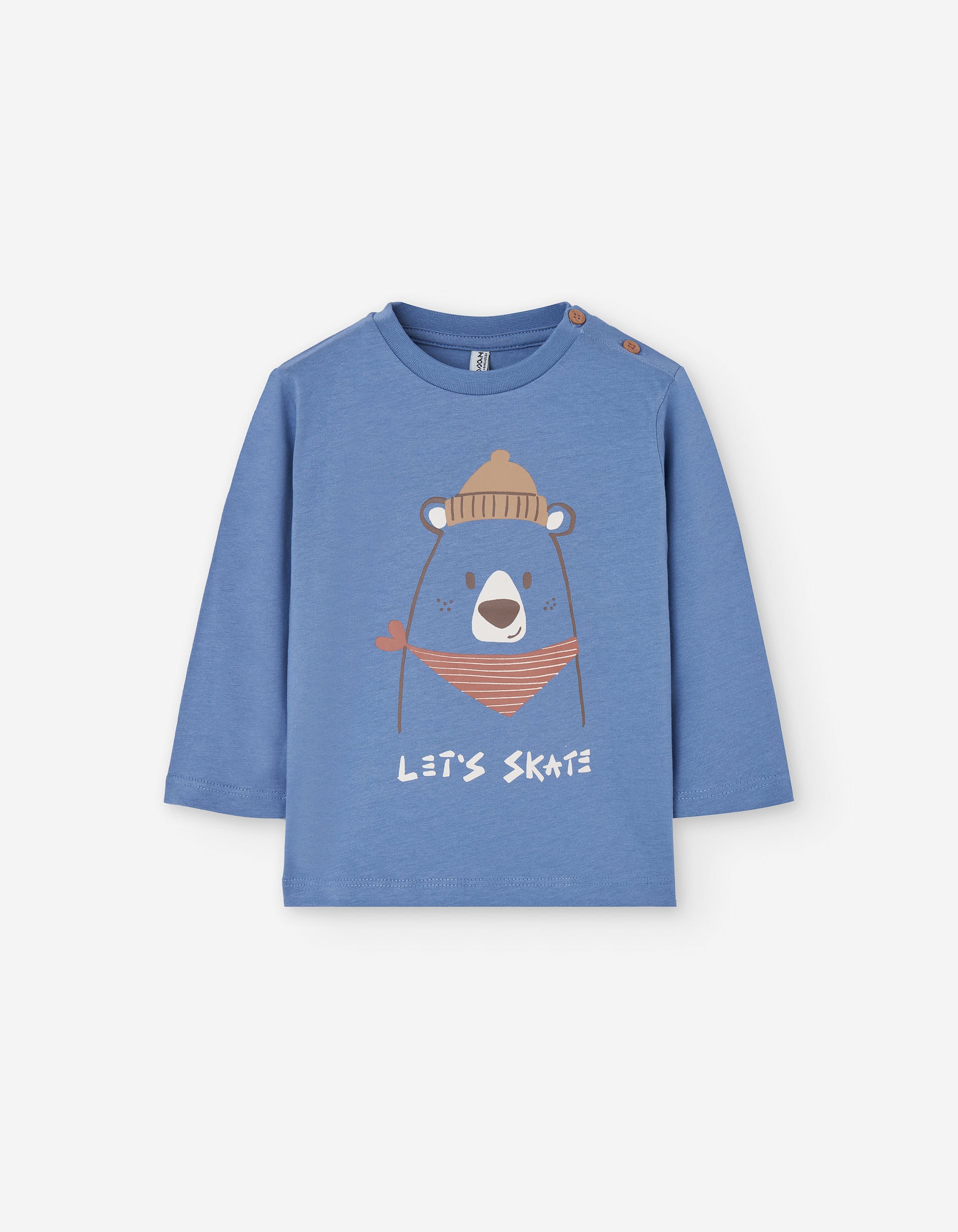 T-shirt de algodão com estampado de urso para bebé menino, azul