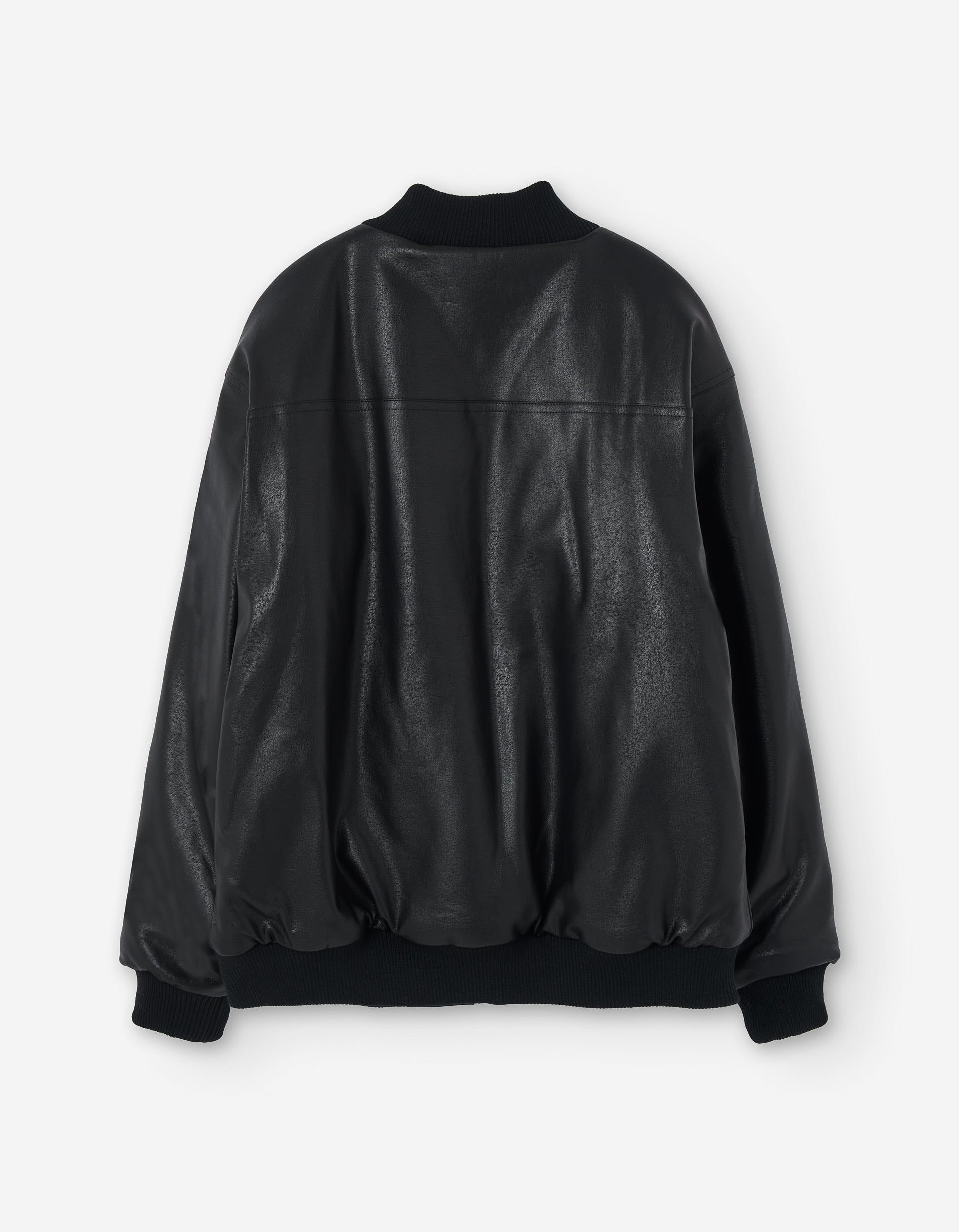 Synthetic leather bomber jacket with fleece lining for boys, black
