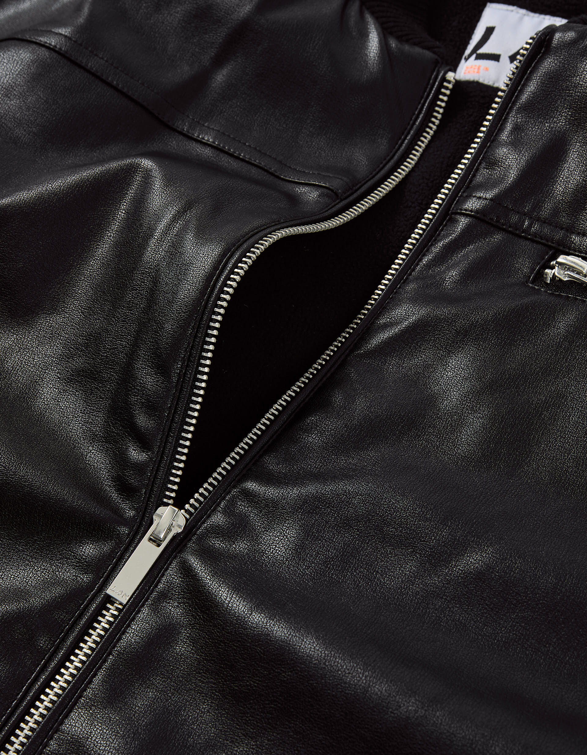 Synthetic leather bomber jacket with fleece lining for boys, black