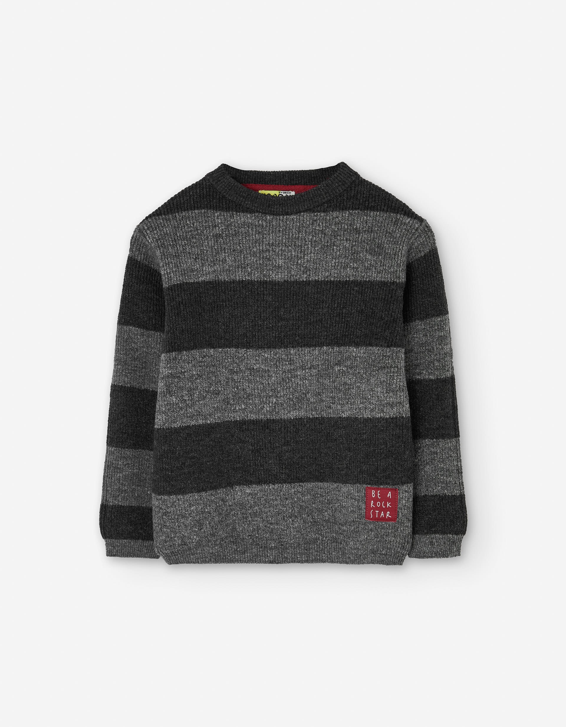 Striped knitted jumper with Rock Star label for boys, grey