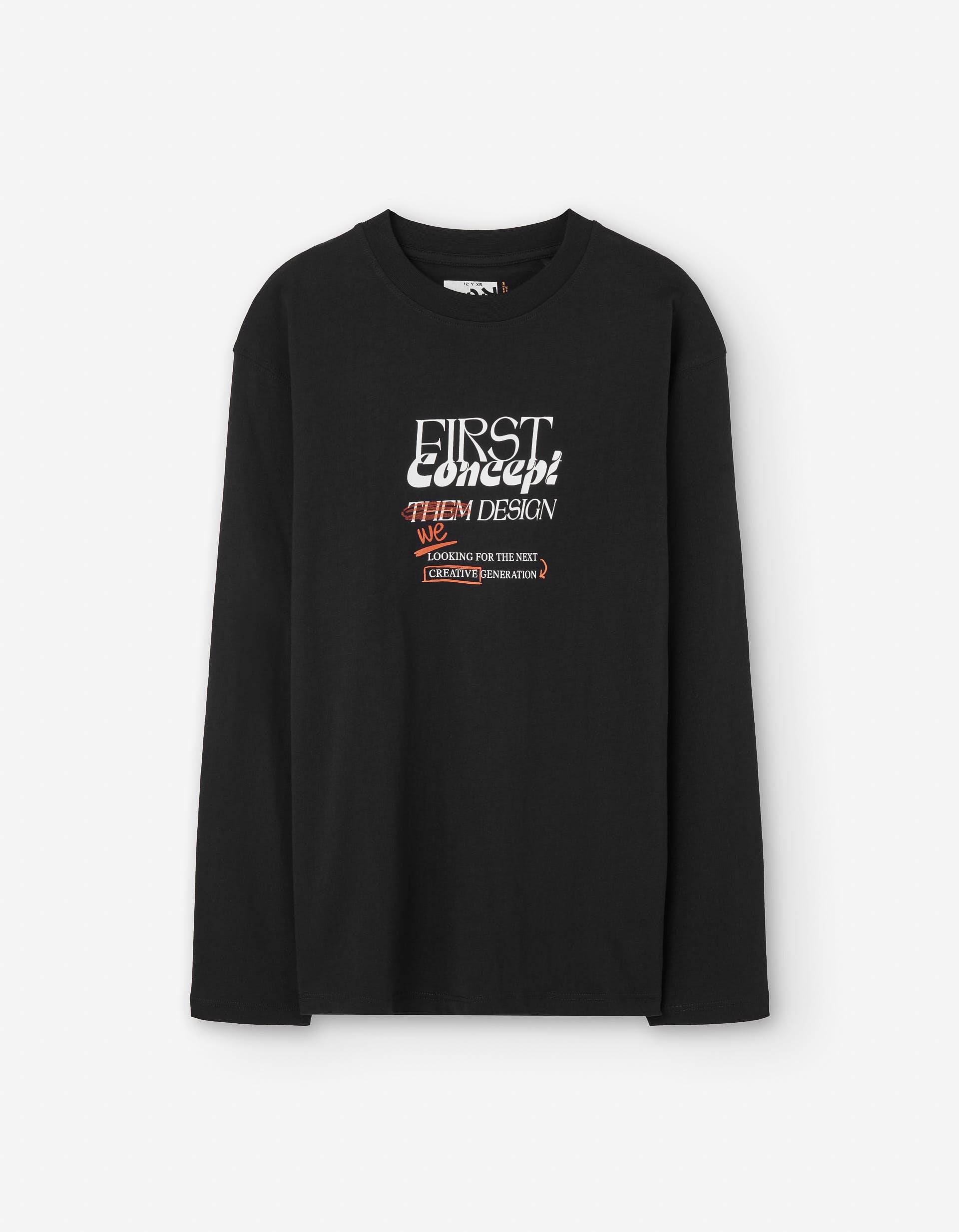 Long sleeve cotton T-shirt with creative print for boys, black