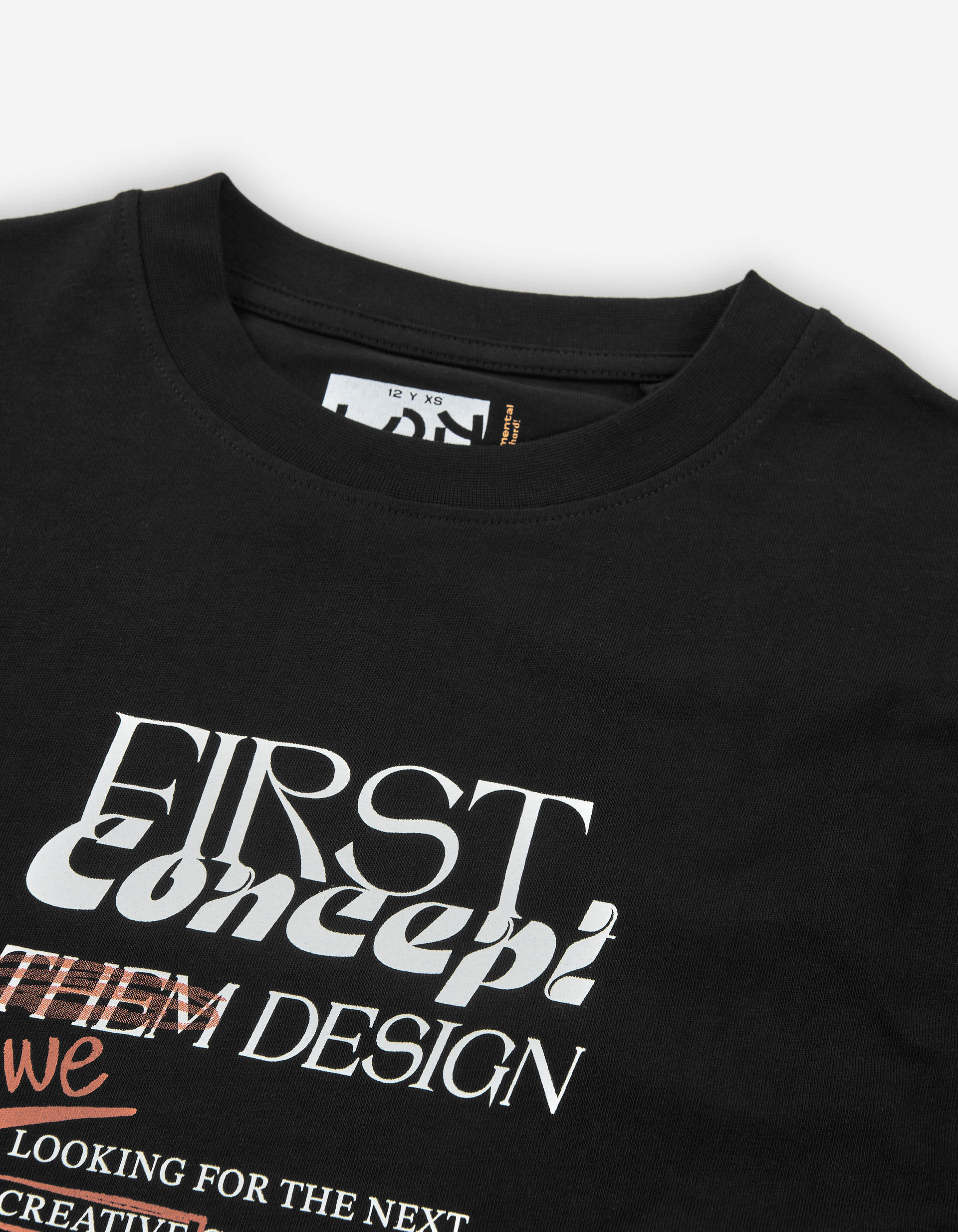 Long sleeve cotton T-shirt with creative print for boys, black