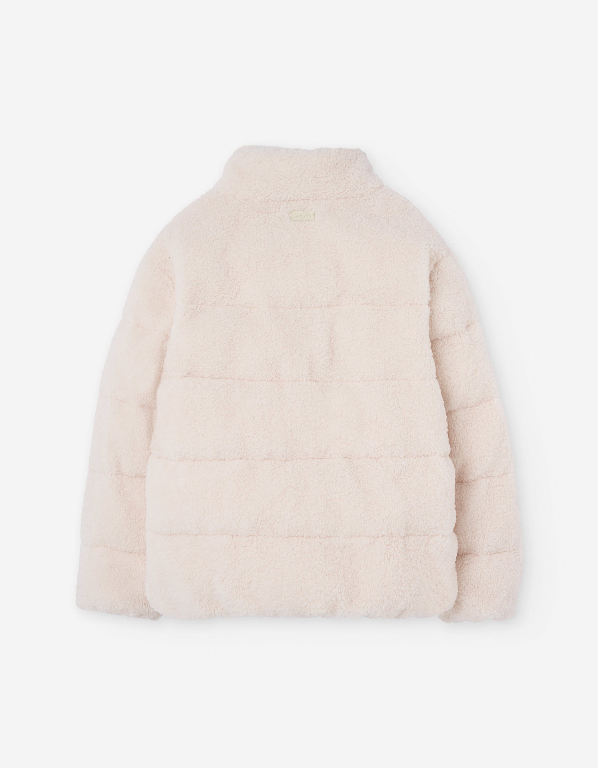 Puffer jacket in synthetic sherpa with pockets for girls, light beige