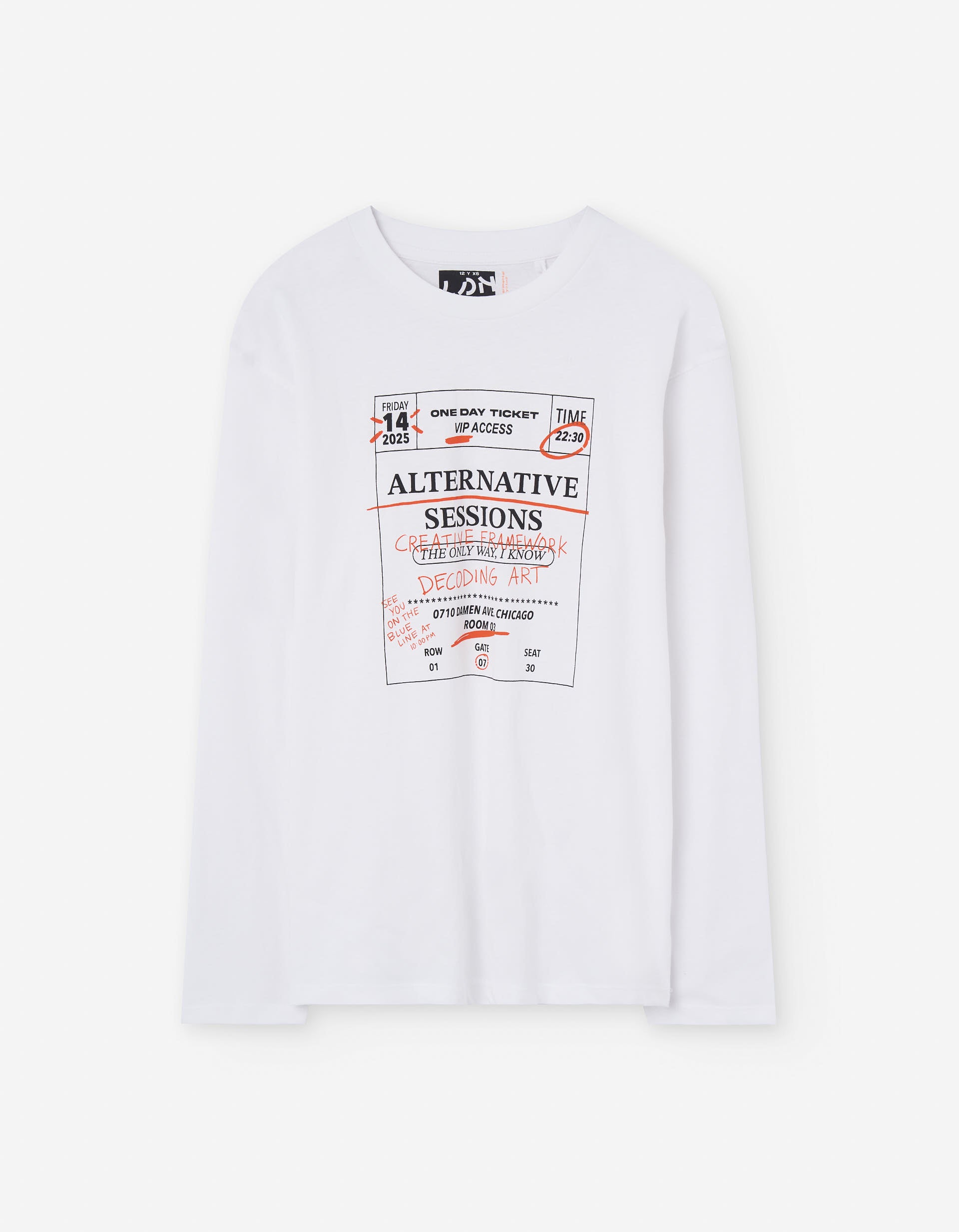 Long sleeve cotton T-shirt with Art print for boys, white