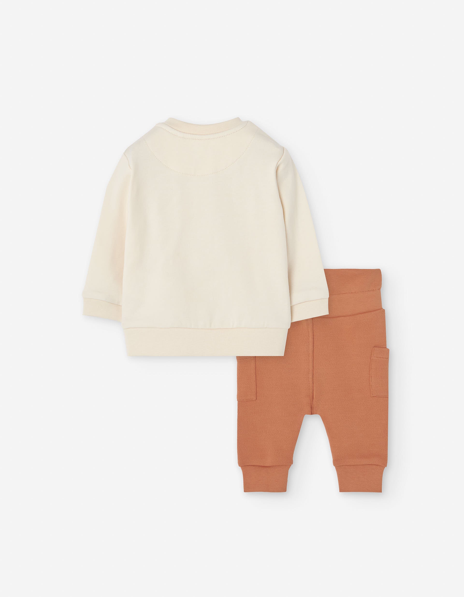 Cotton sweatshirt + cargo trousers for newborn boys, beige/orange