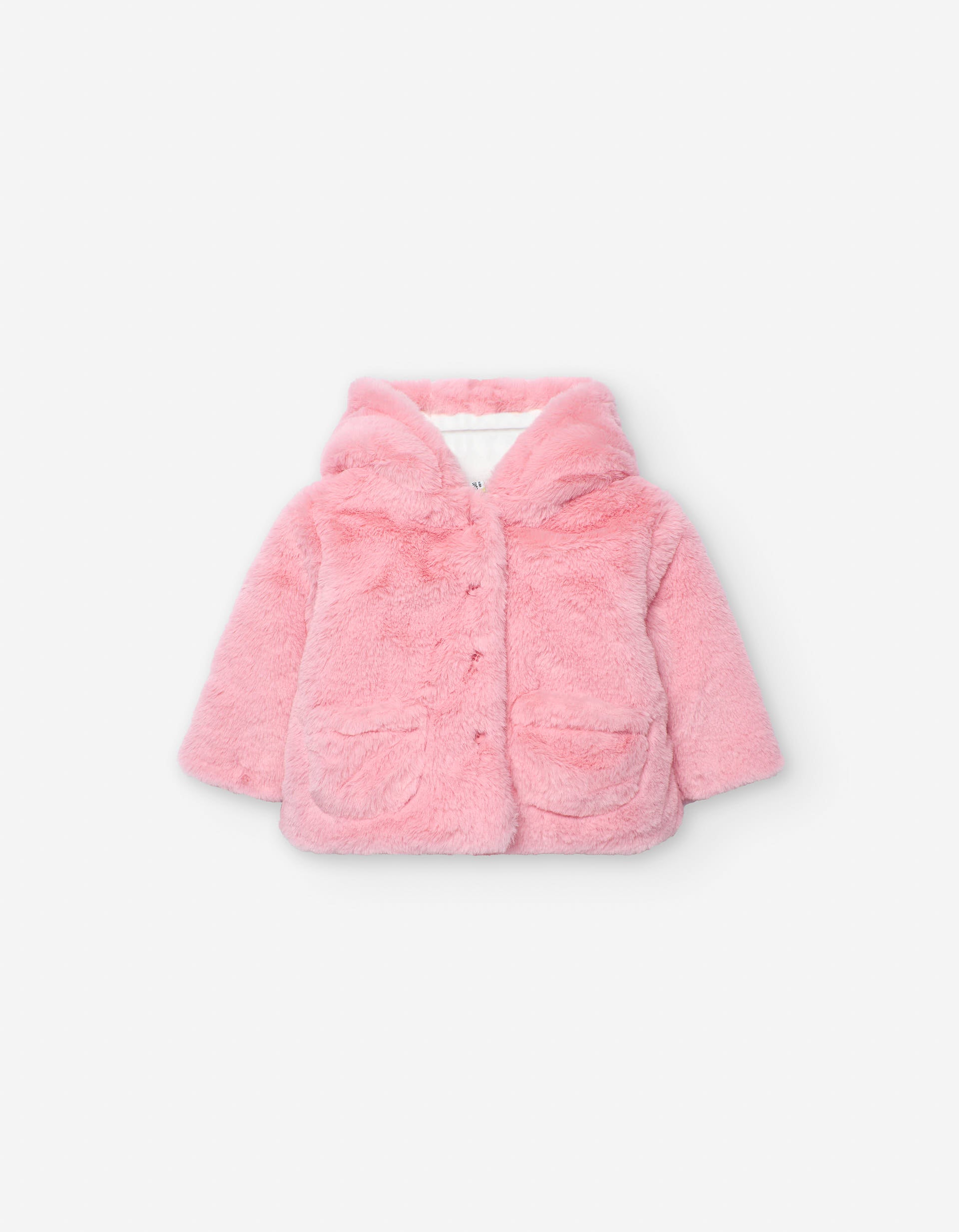 Plush hooded coat with brushed lining for newborn girls, pink
