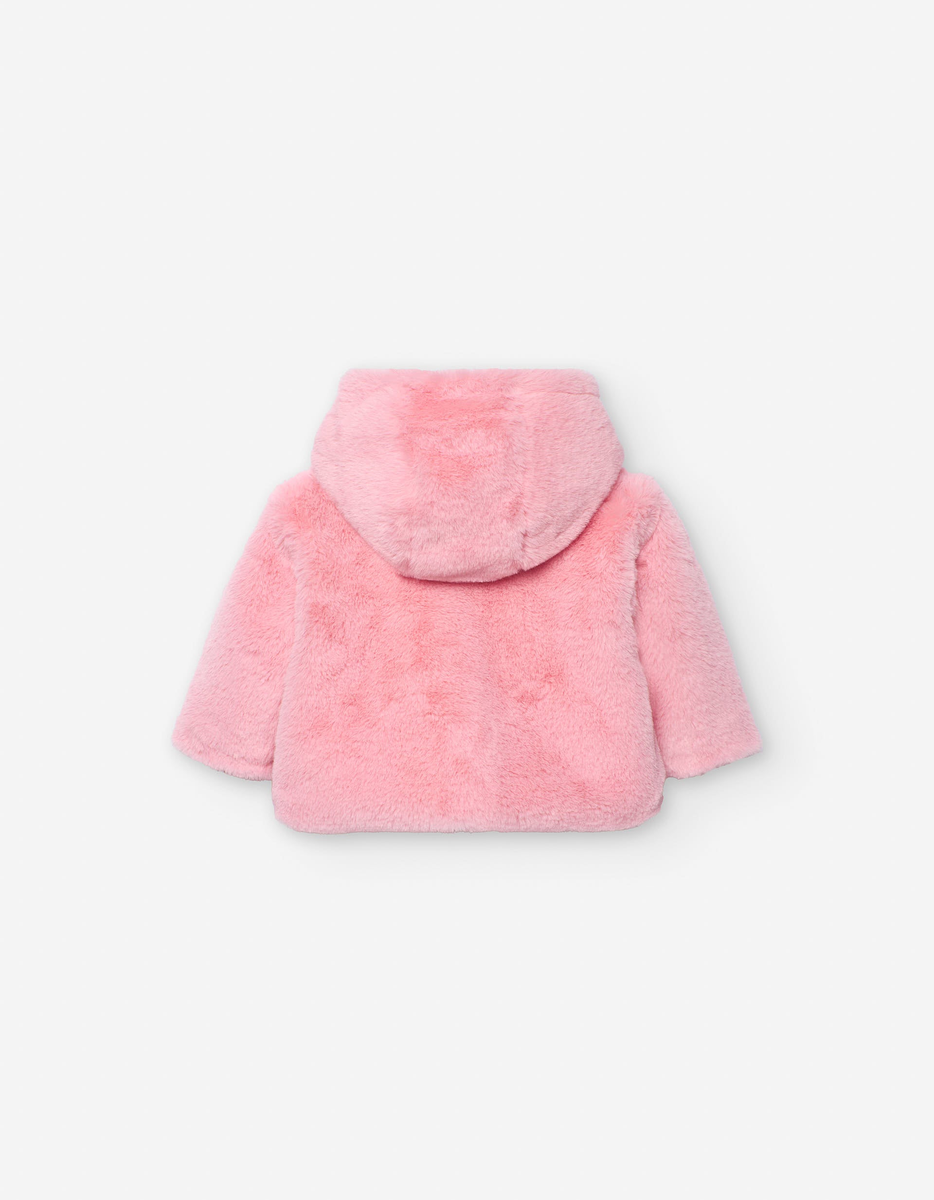 Plush hooded coat with brushed lining for newborn girls, pink
