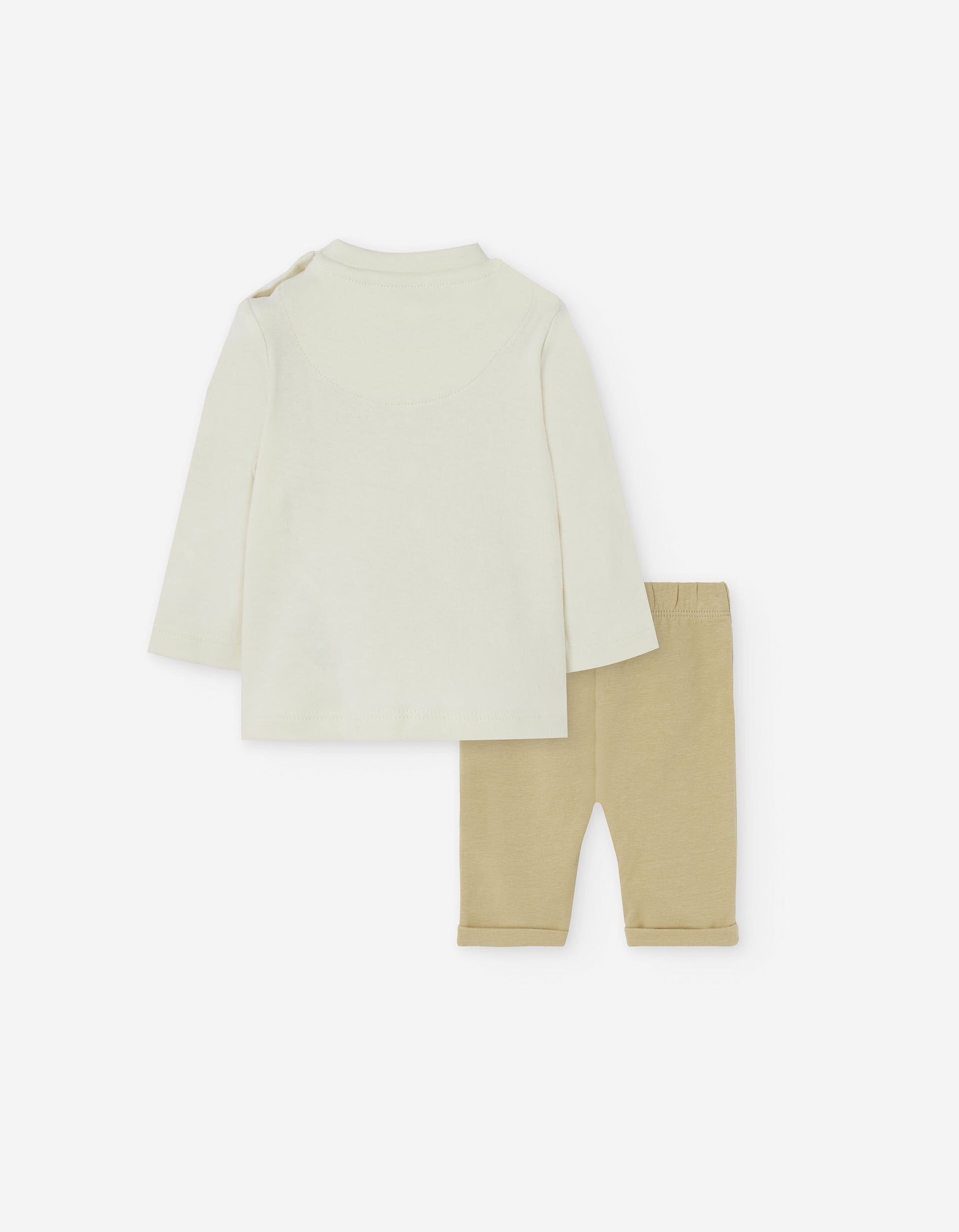 T-shirt + calças de algodão cardado para recém-nascido, bege/cáqui