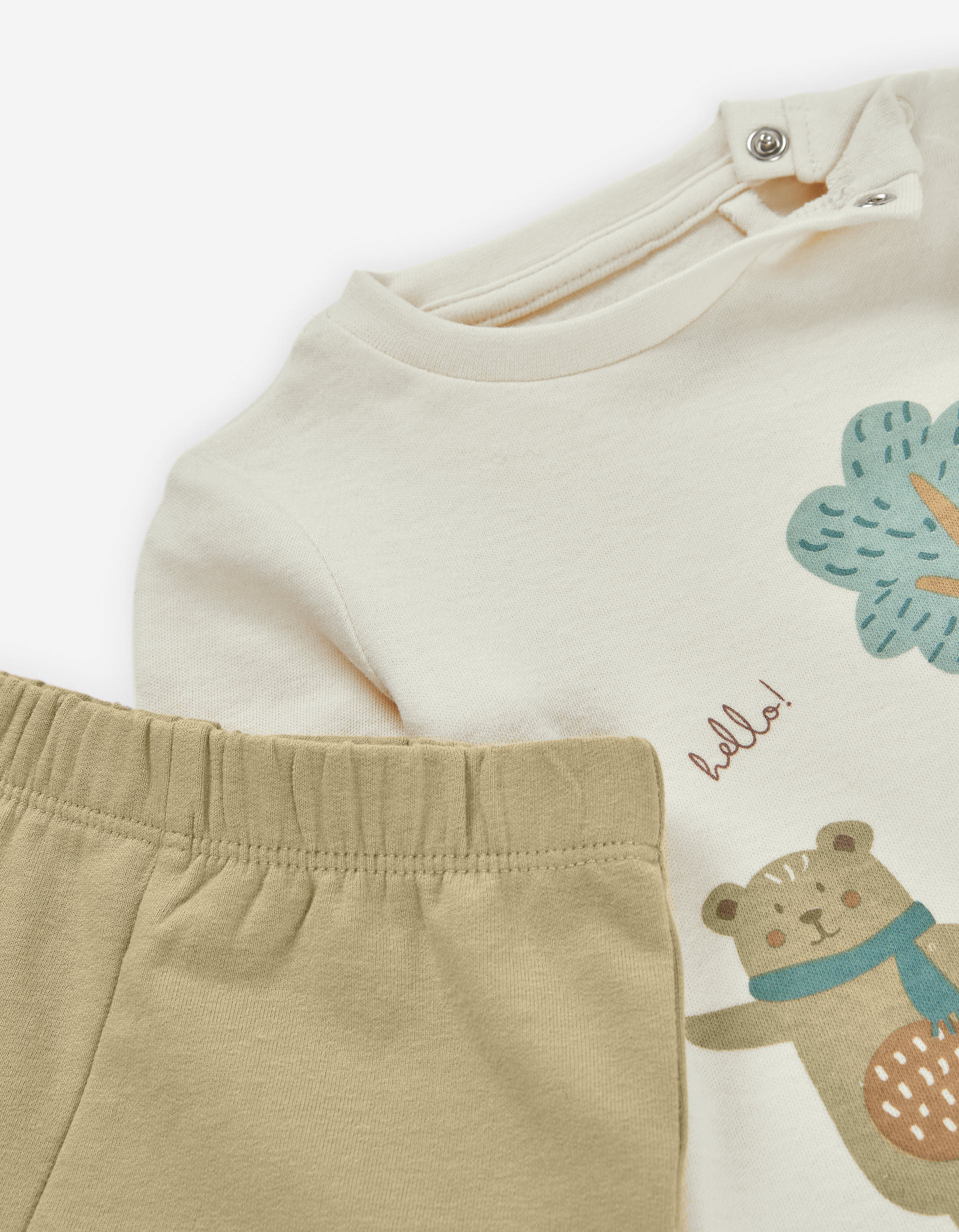 T-shirt + calças de algodão cardado para recém-nascido, bege/cáqui