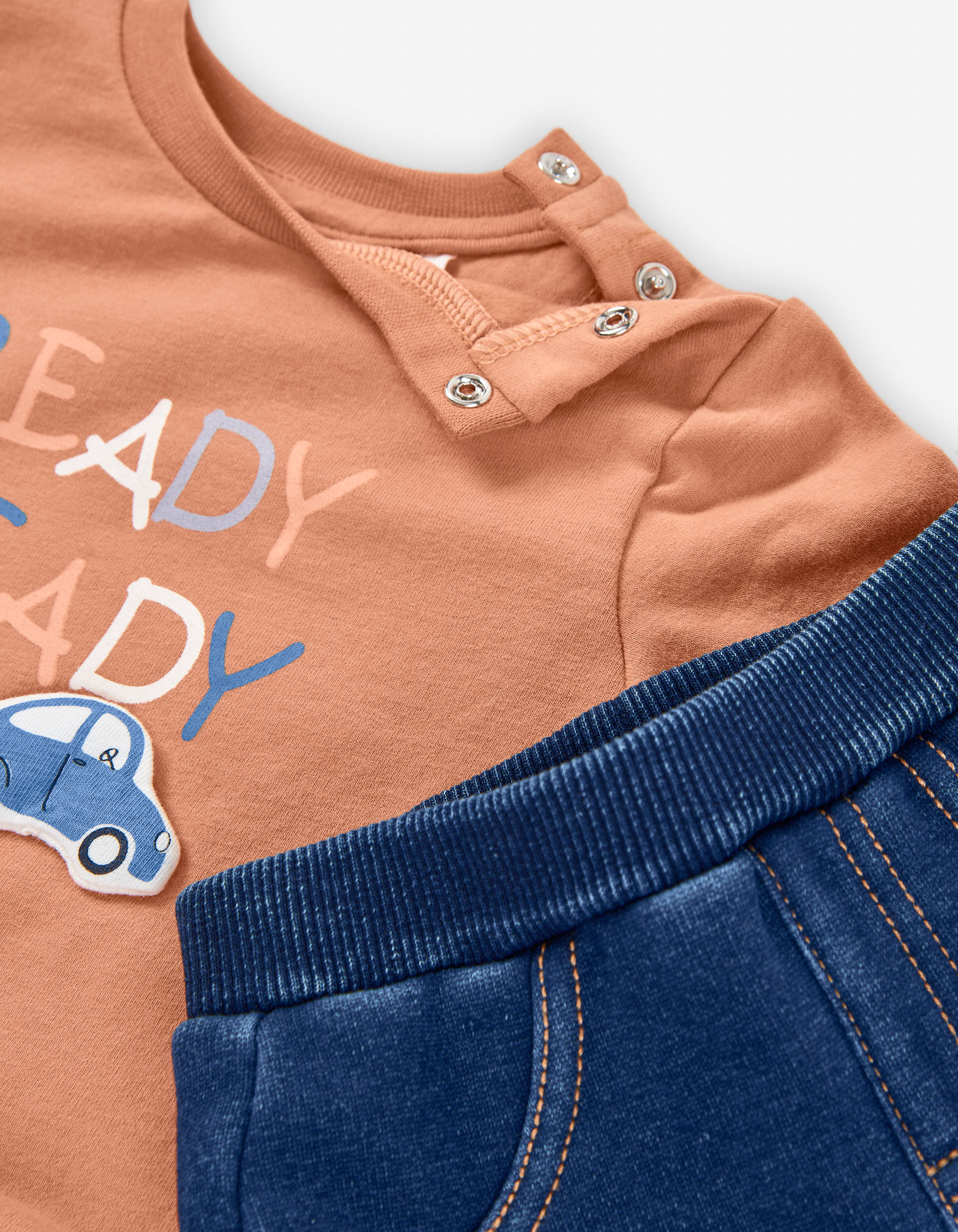 Brushed sweatshirt + jeans for newborn boys, orange/blue