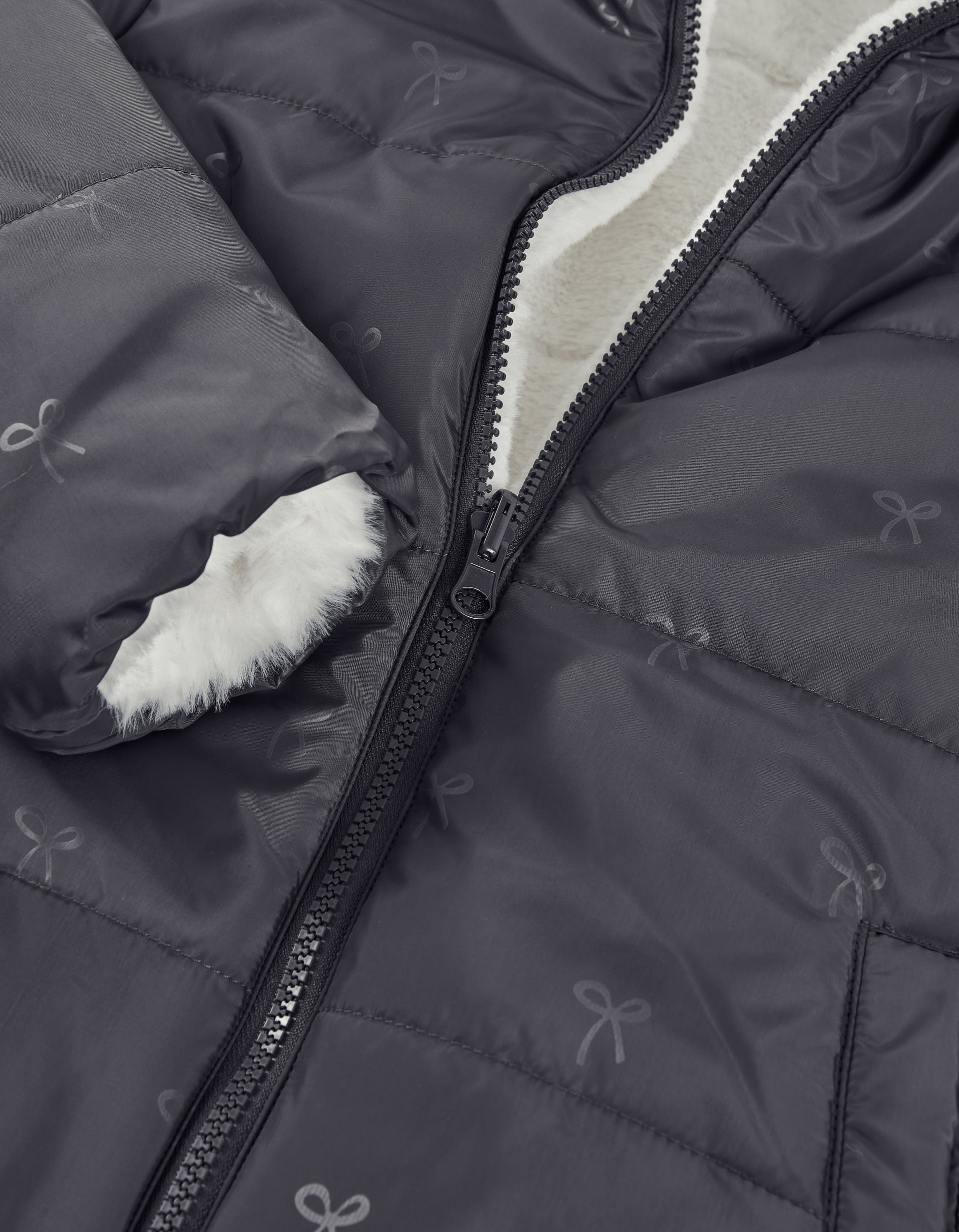 Reversible quilted jacket with hood for girls, black/white