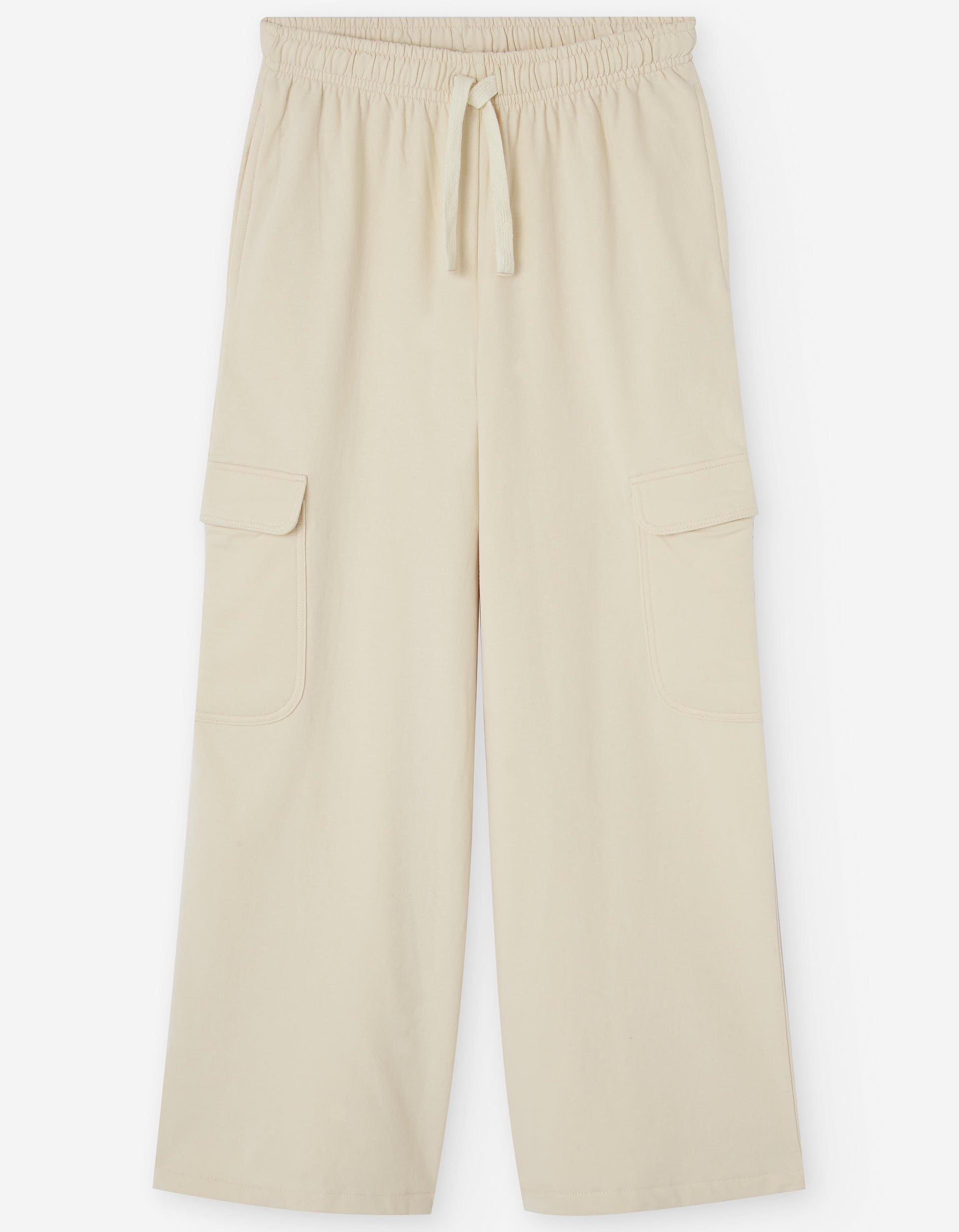 Brushed wide leg trousers with cargo pockets for girls, light beige