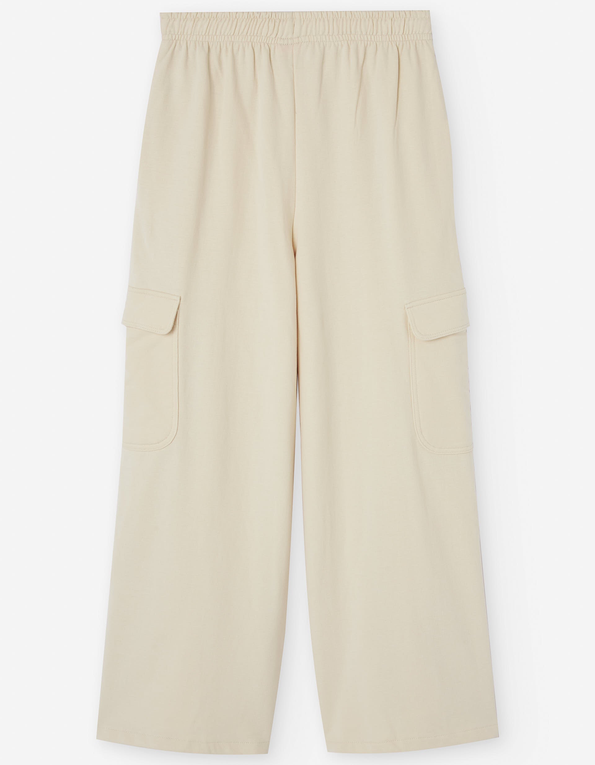 Brushed wide leg trousers with cargo pockets for girls, light beige