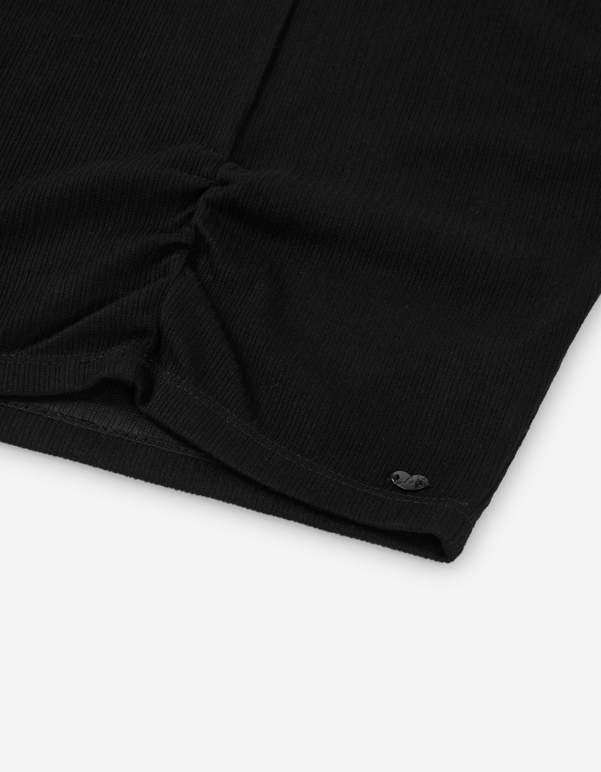 Long sleeve ribbed T-shirt with gathering effect for girls, black