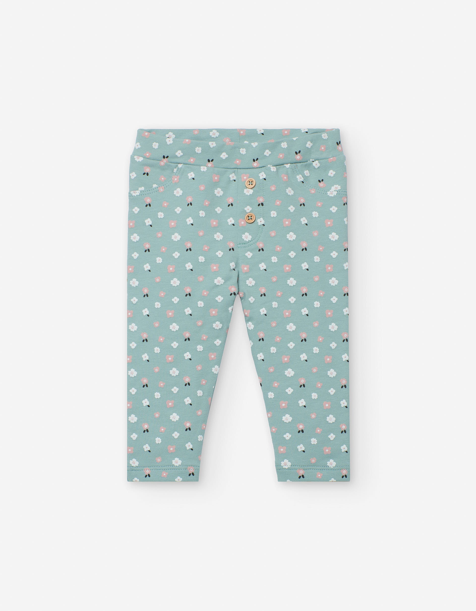 Cotton leggings with floral motif for baby girls, light green