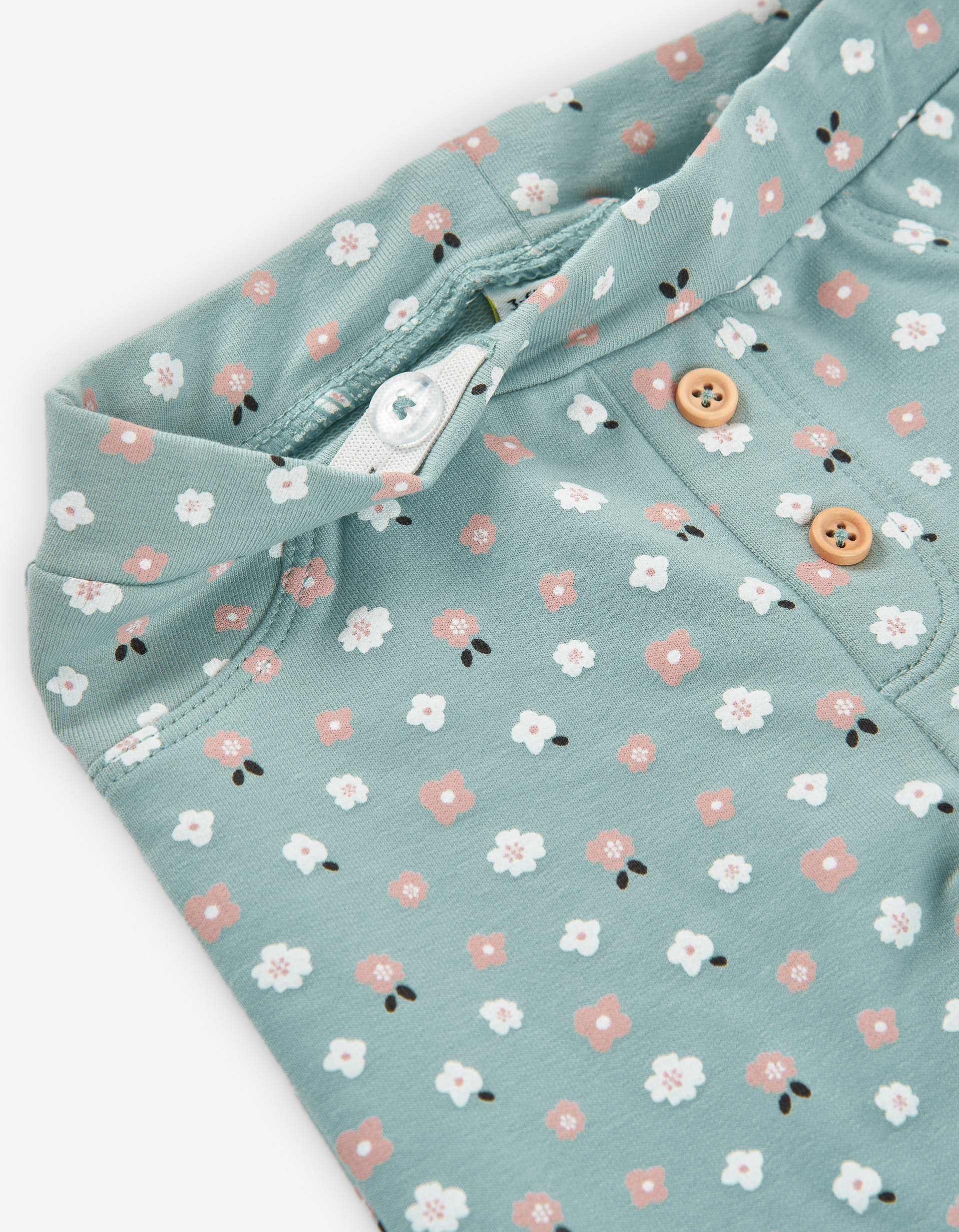 Cotton leggings with floral motif for baby girls, light green