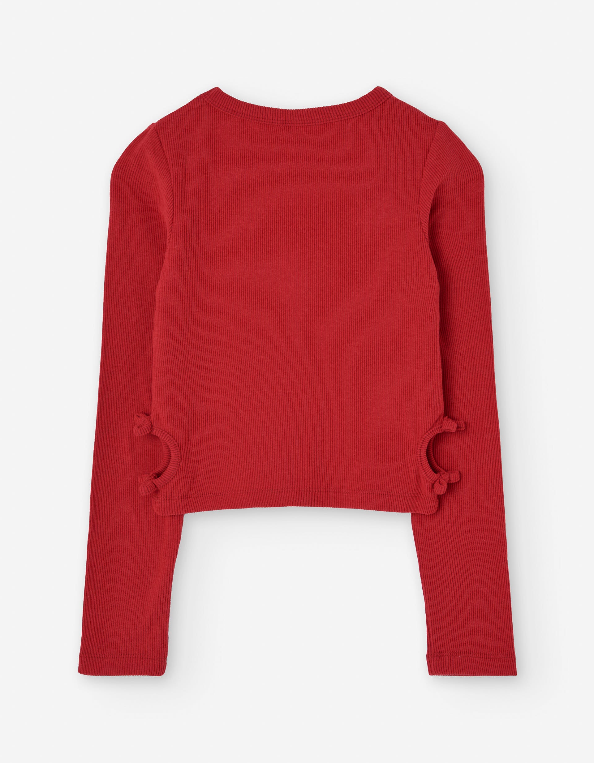 Long sleeve ribbed T-shirt with side cut-outs for girls, red