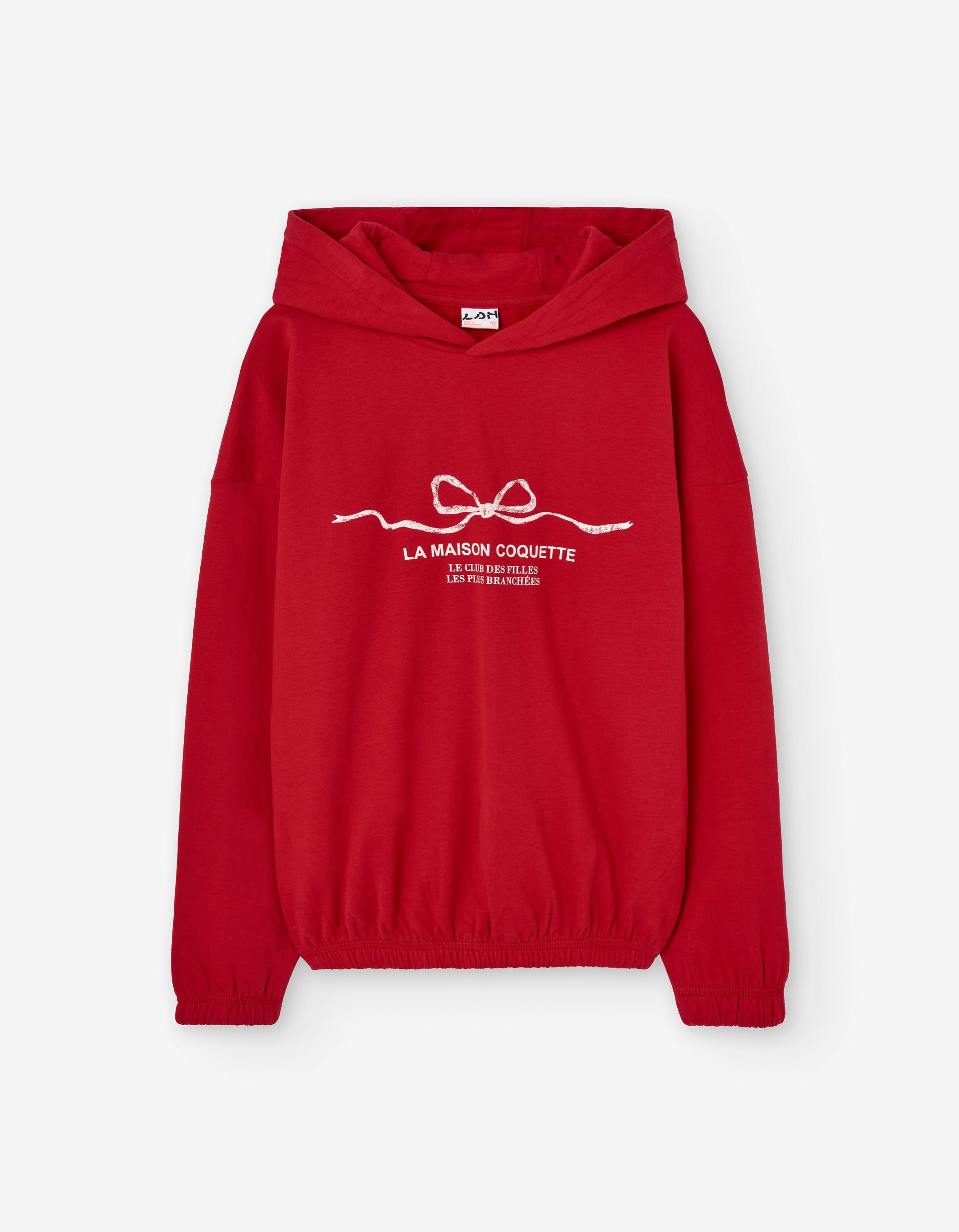 Brushed hooded sweatshirt with bow print for girls, red