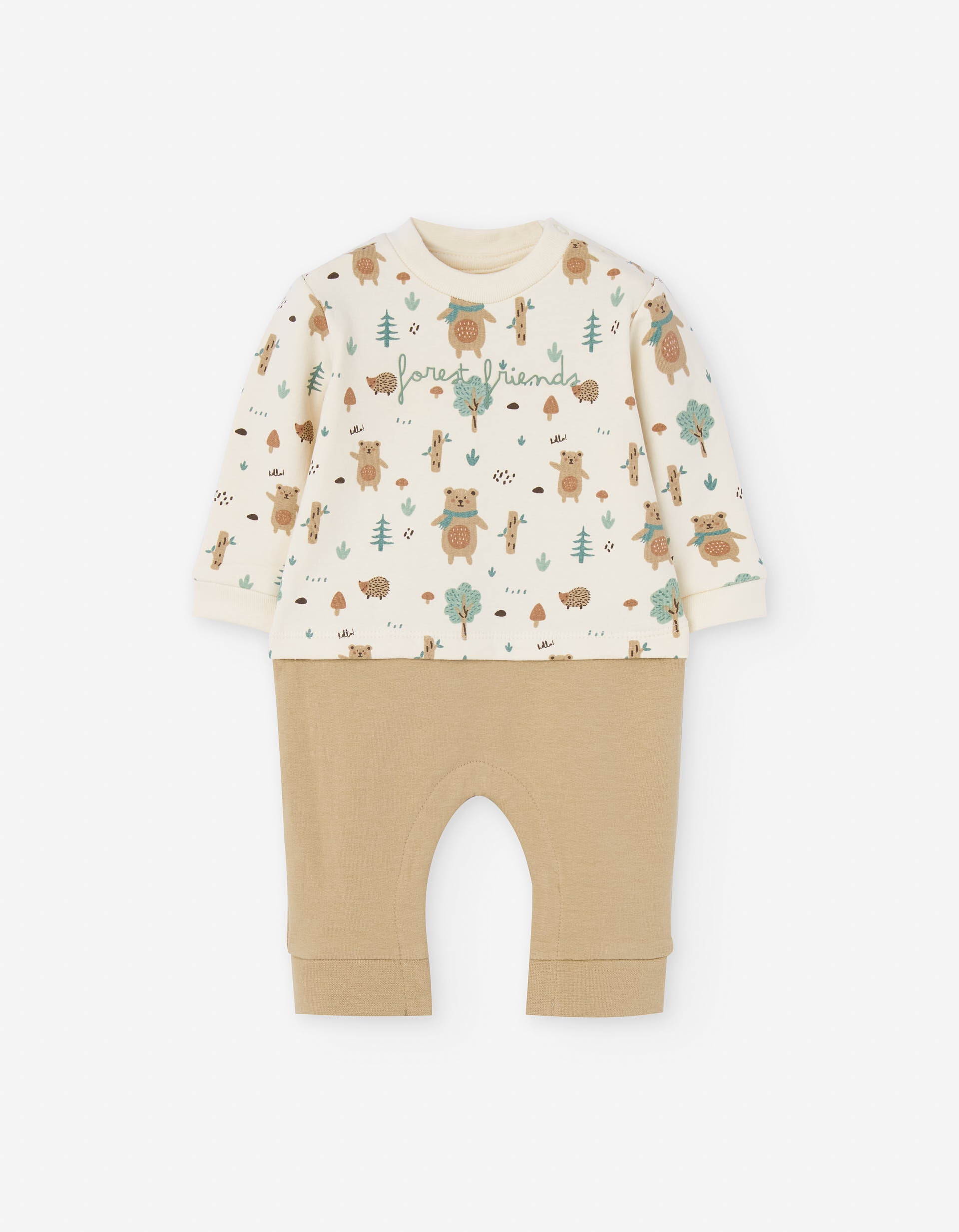 Brushed cotton babygrow with motif for newborn boys, beige/camel