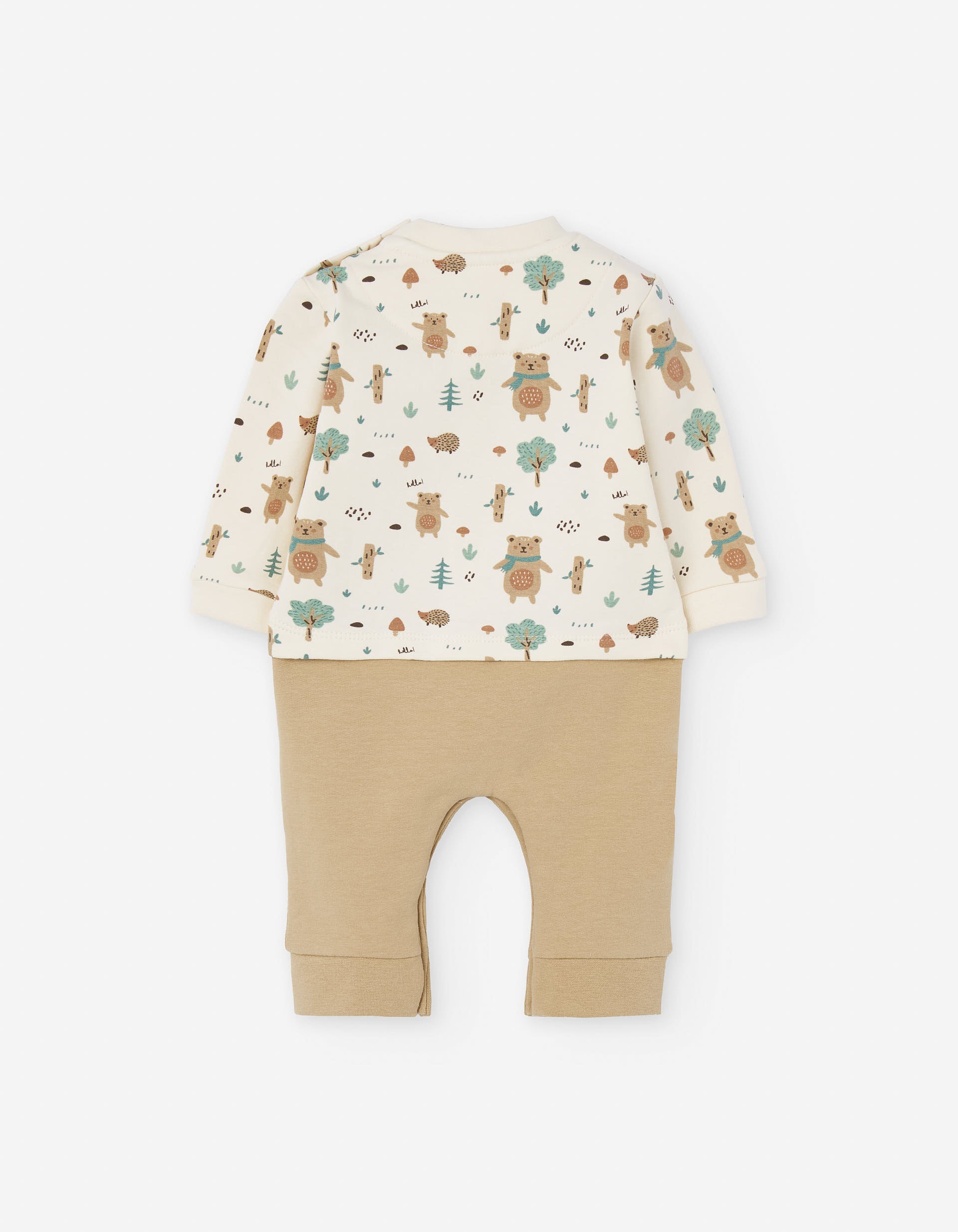 Brushed cotton babygrow with motif for newborn boys, beige/camel