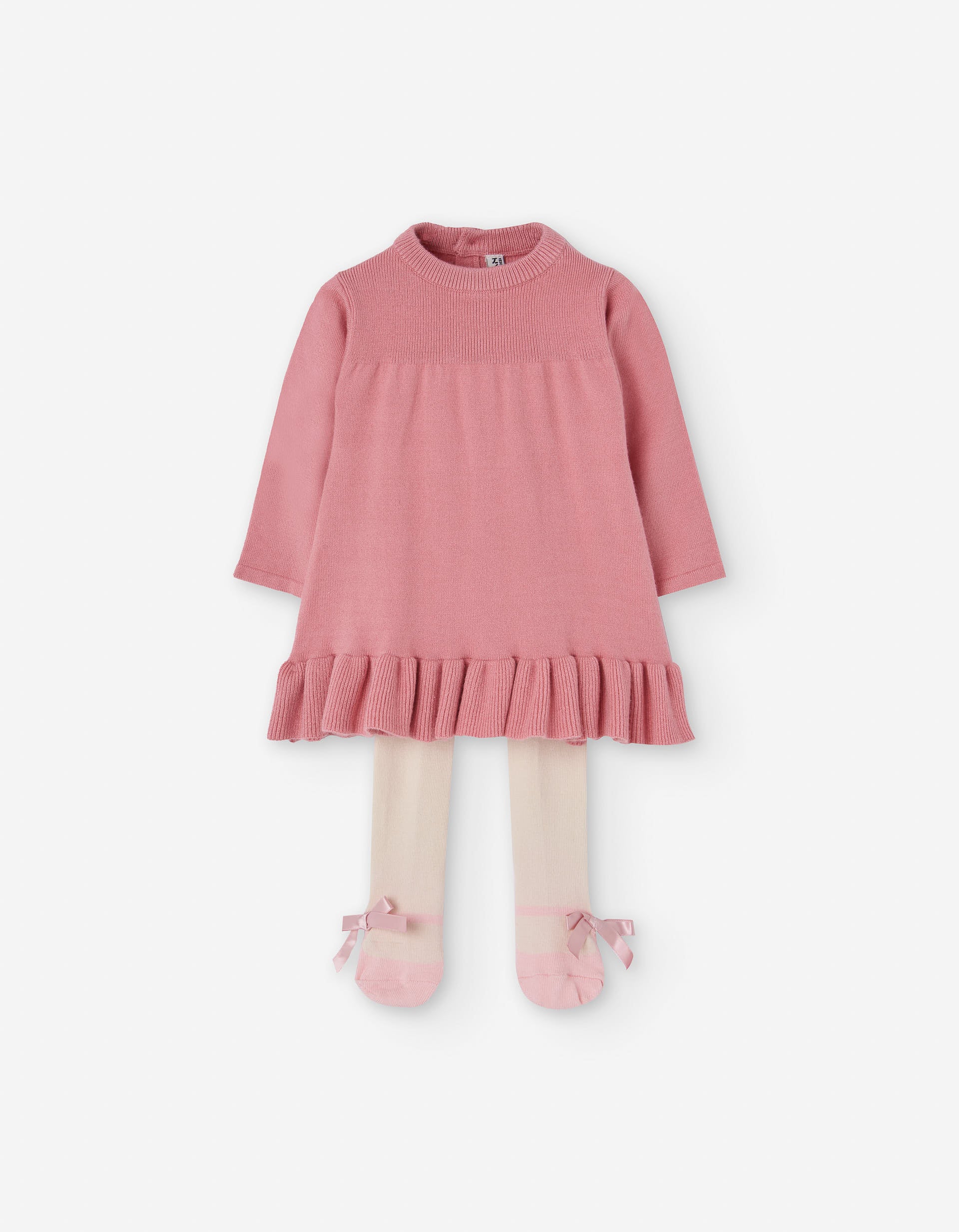 Ribbed knit dress and tights for newborn girls, pink